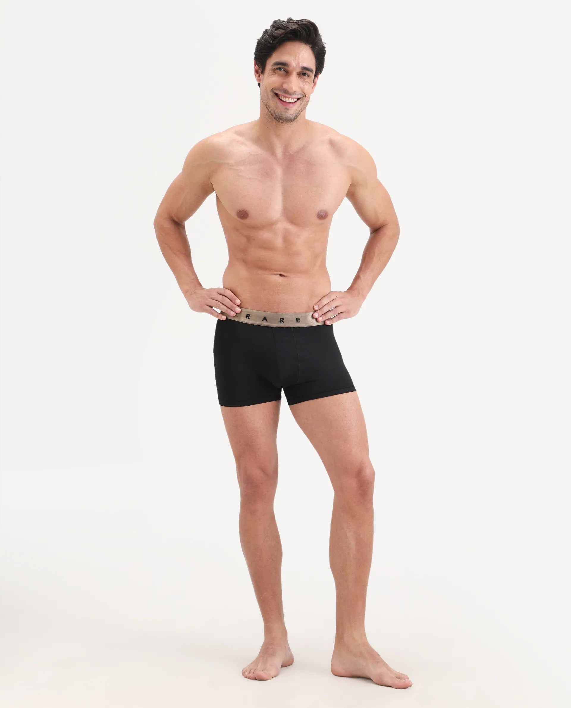 Rare Rabbit Men's Lovi Black Soft Nylon Blend Trunks