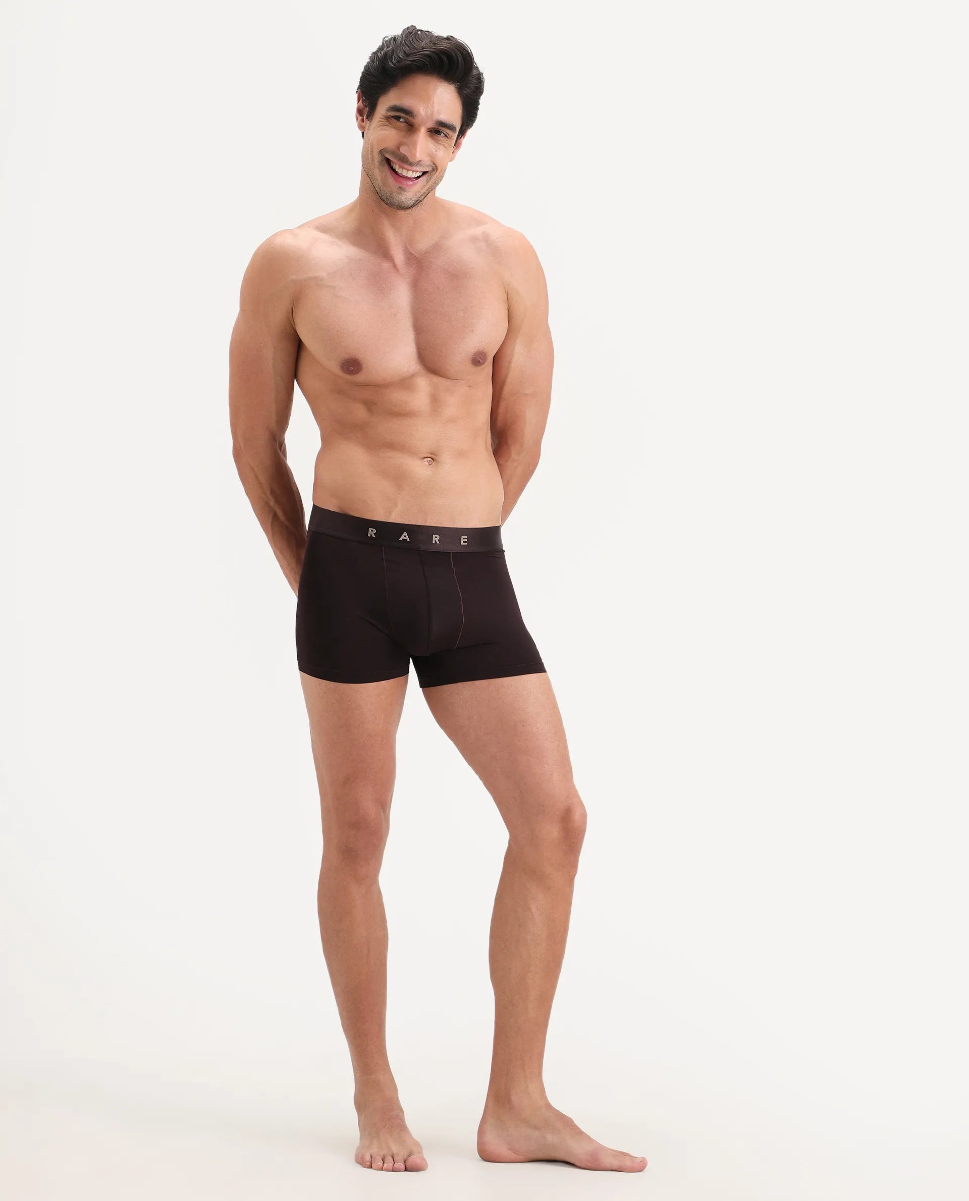 Rare Rabbit Men's Lovi Brown Soft Nylon Blend Trunks