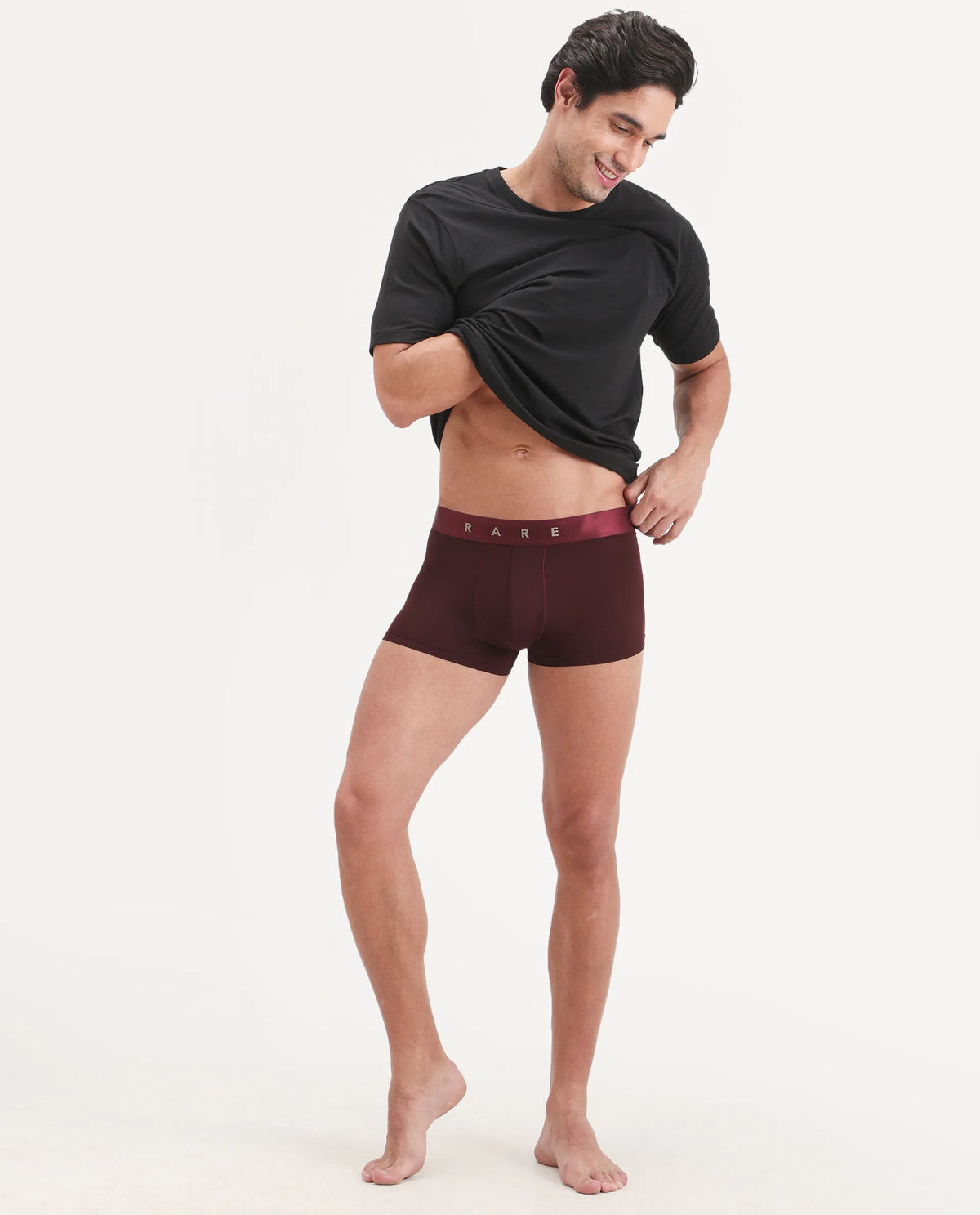 Rare Rabbit Men's Lovi Maroon Soft Nylon Blend Trunks