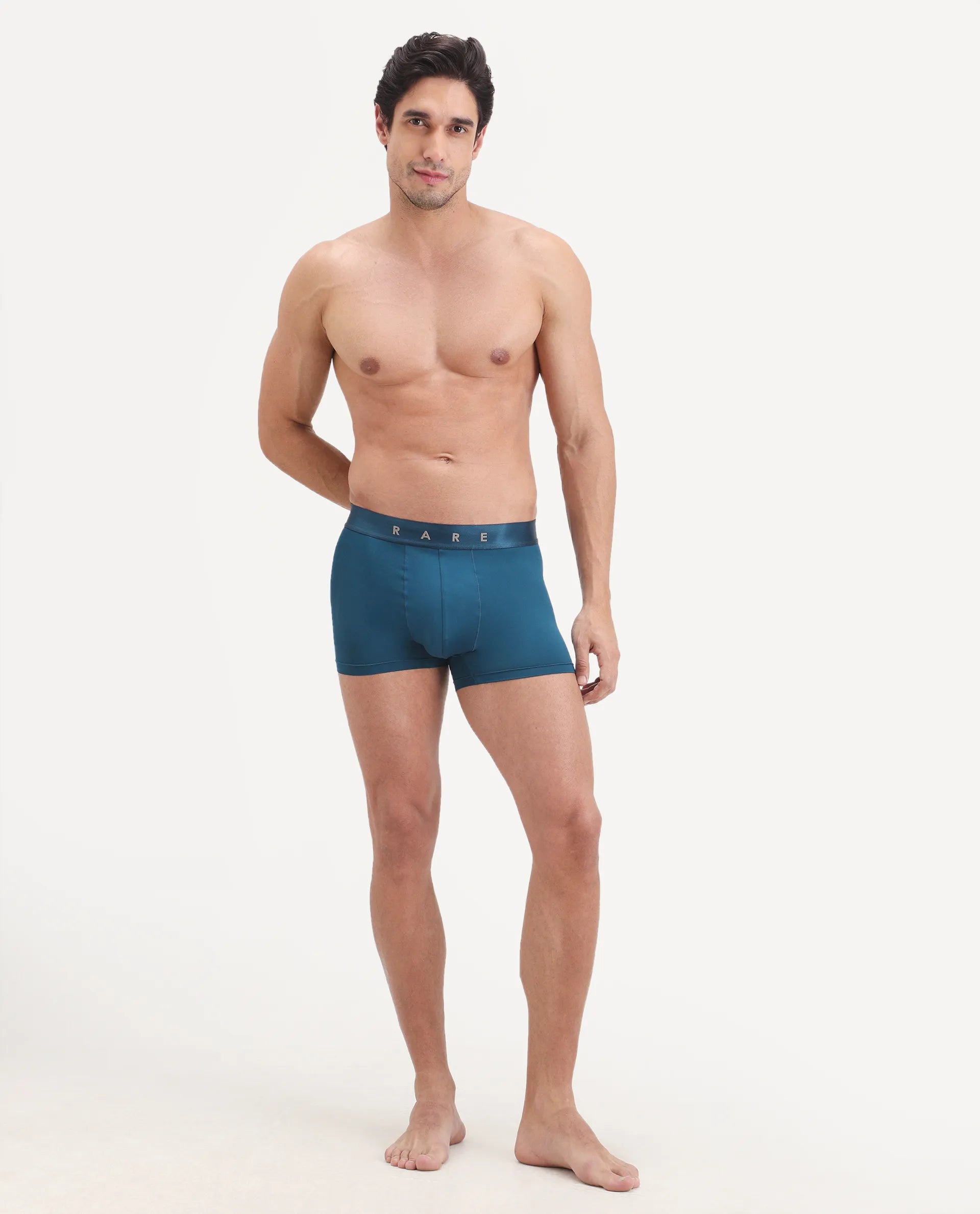 Rare Rabbit Men's Lovi Petrol Soft Nylon Blend Trunks