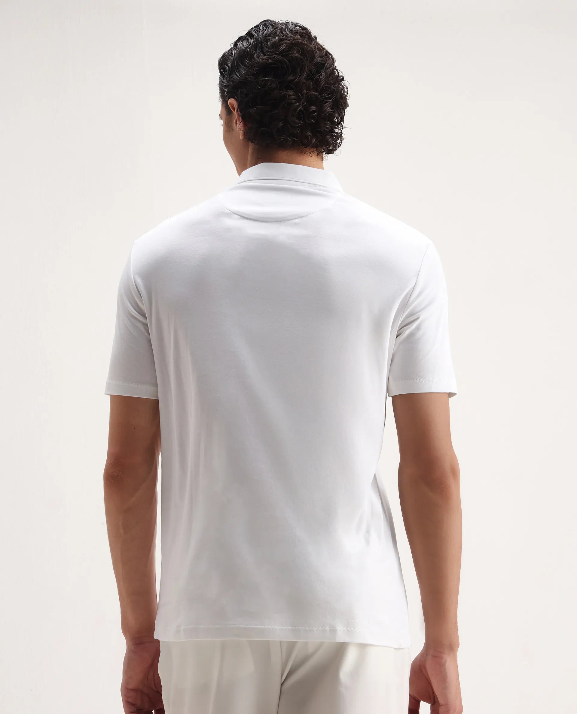 Rare Rabbit Men's Lov White Cotton Embroidered Regular Fit Half Sleeve Polo