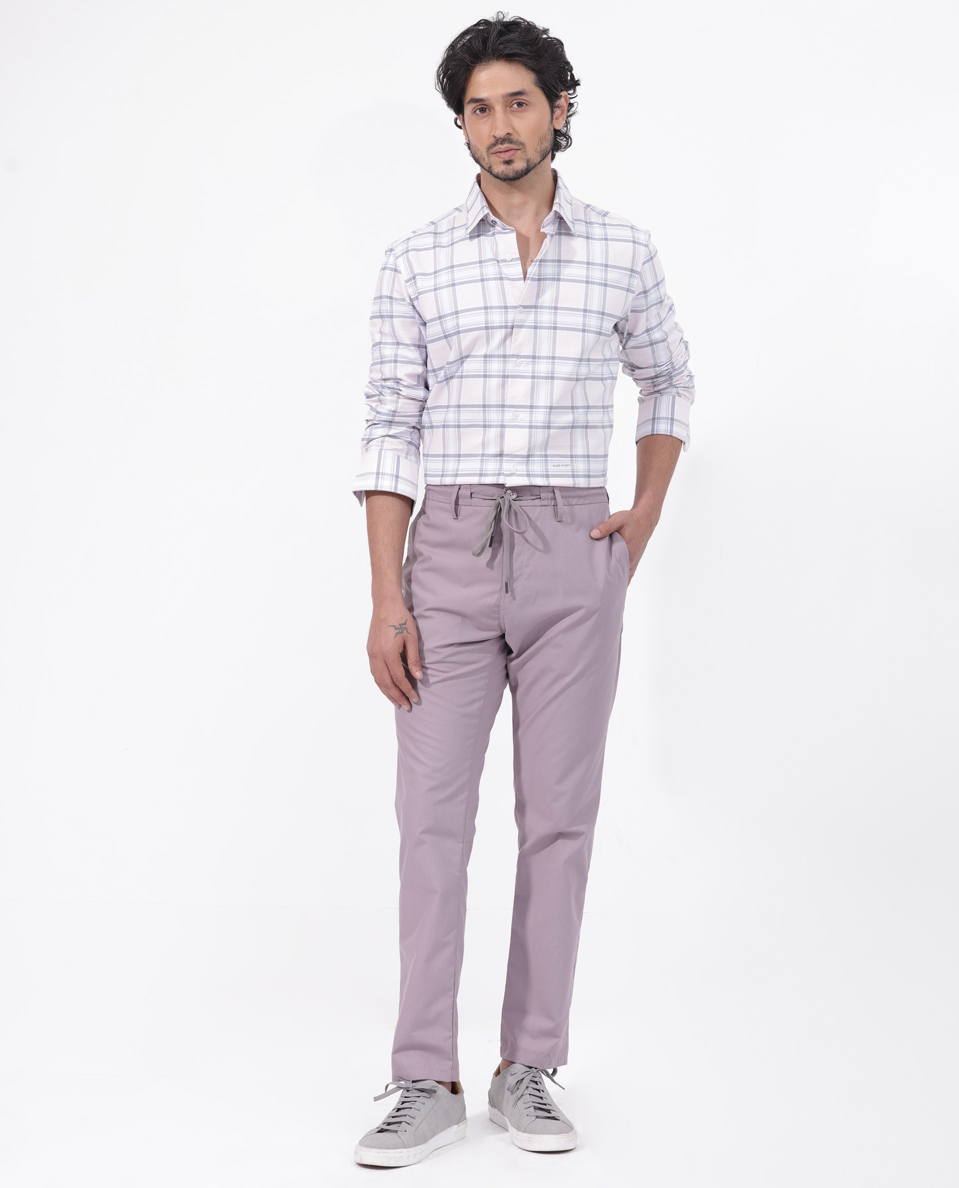 Rare Rabbit Mens Lowen Pastel Pink Cotton Fabric Full Sleeve Checks Print Shirt