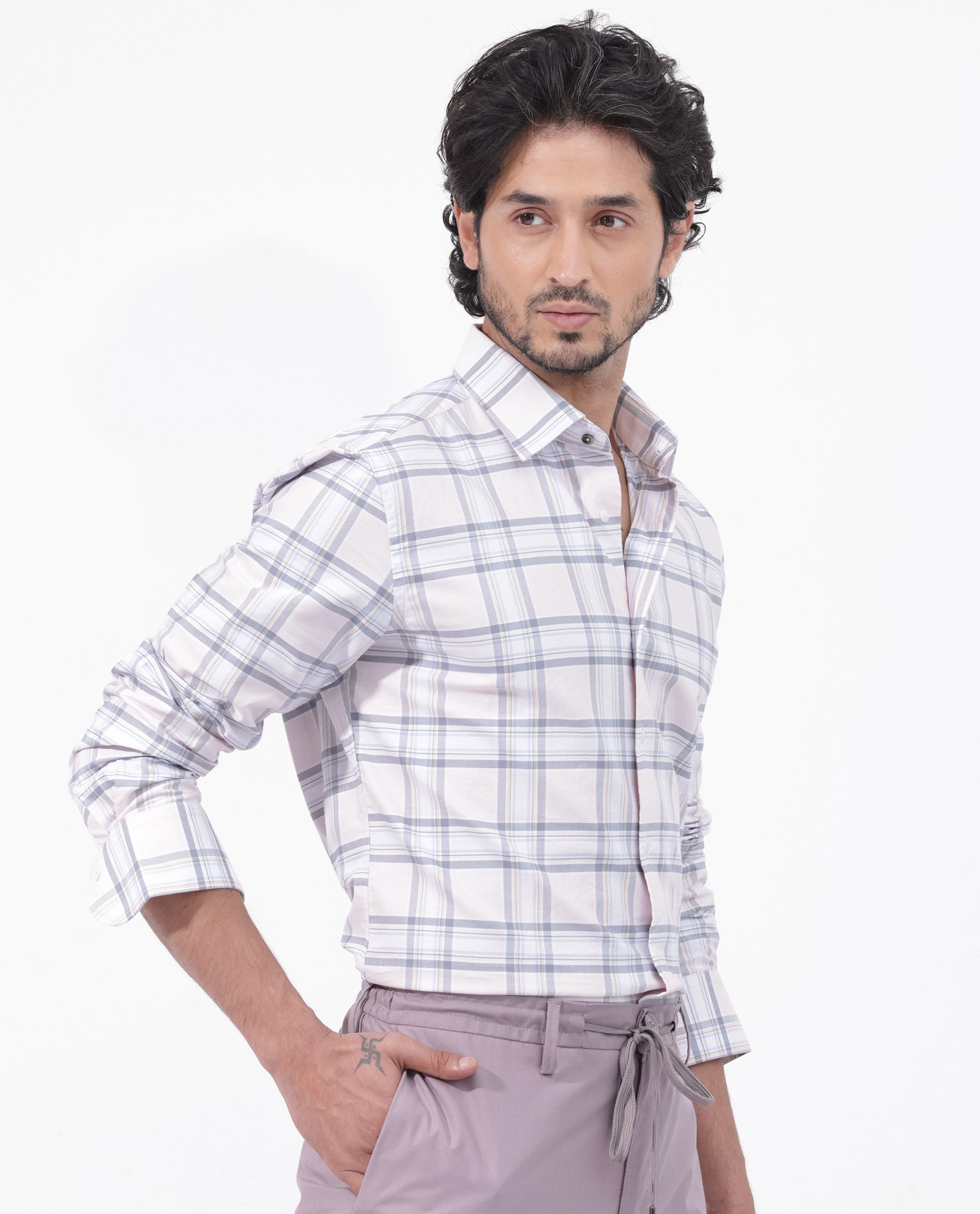 Rare Rabbit Mens Lowen Pastel Pink Cotton Fabric Full Sleeve Checks Print Shirt