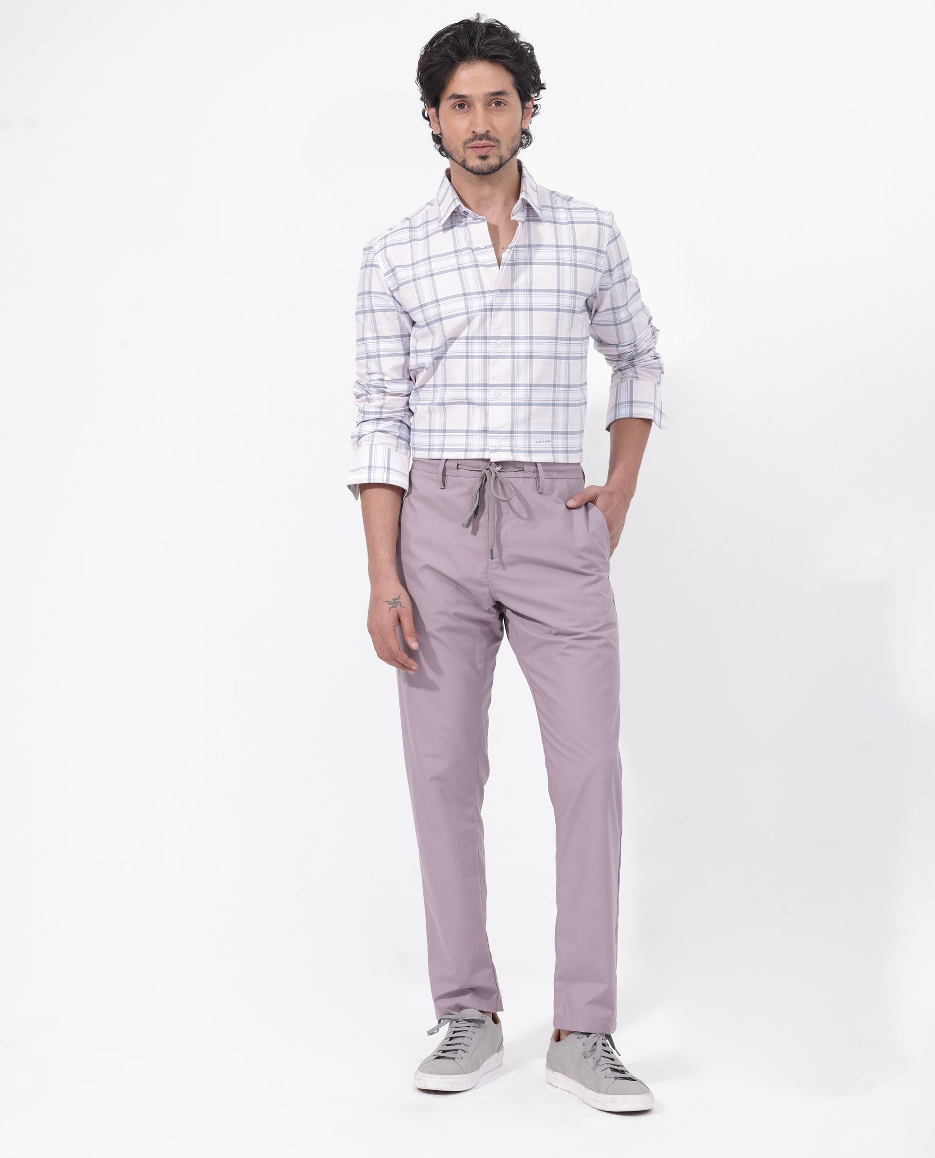 Rare Rabbit Mens Lowen Pastel Pink Cotton Fabric Full Sleeve Checks Print Shirt