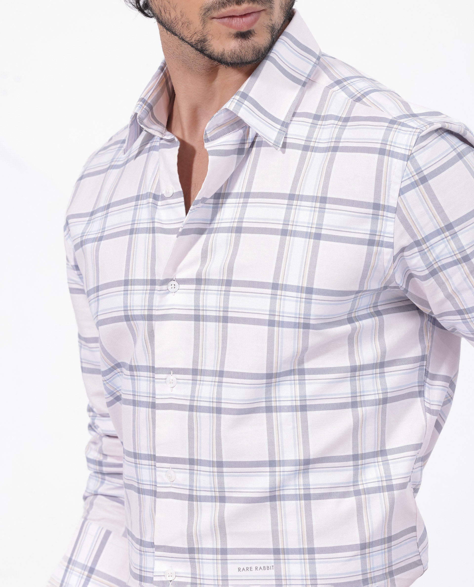 Rare Rabbit Mens Lowen Pastel Pink Cotton Fabric Full Sleeve Checks Print Shirt