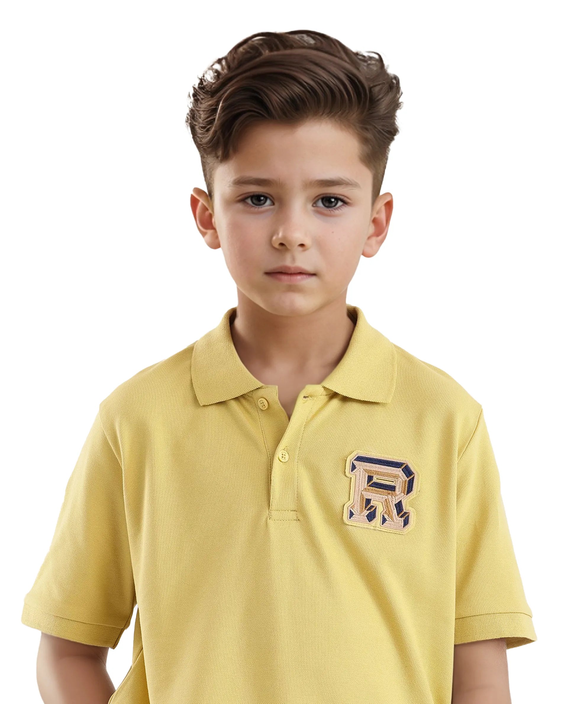 Rare Ones Kids Luan Flouroscent Yellow Cotton Short Sleeve Applique Print Polo