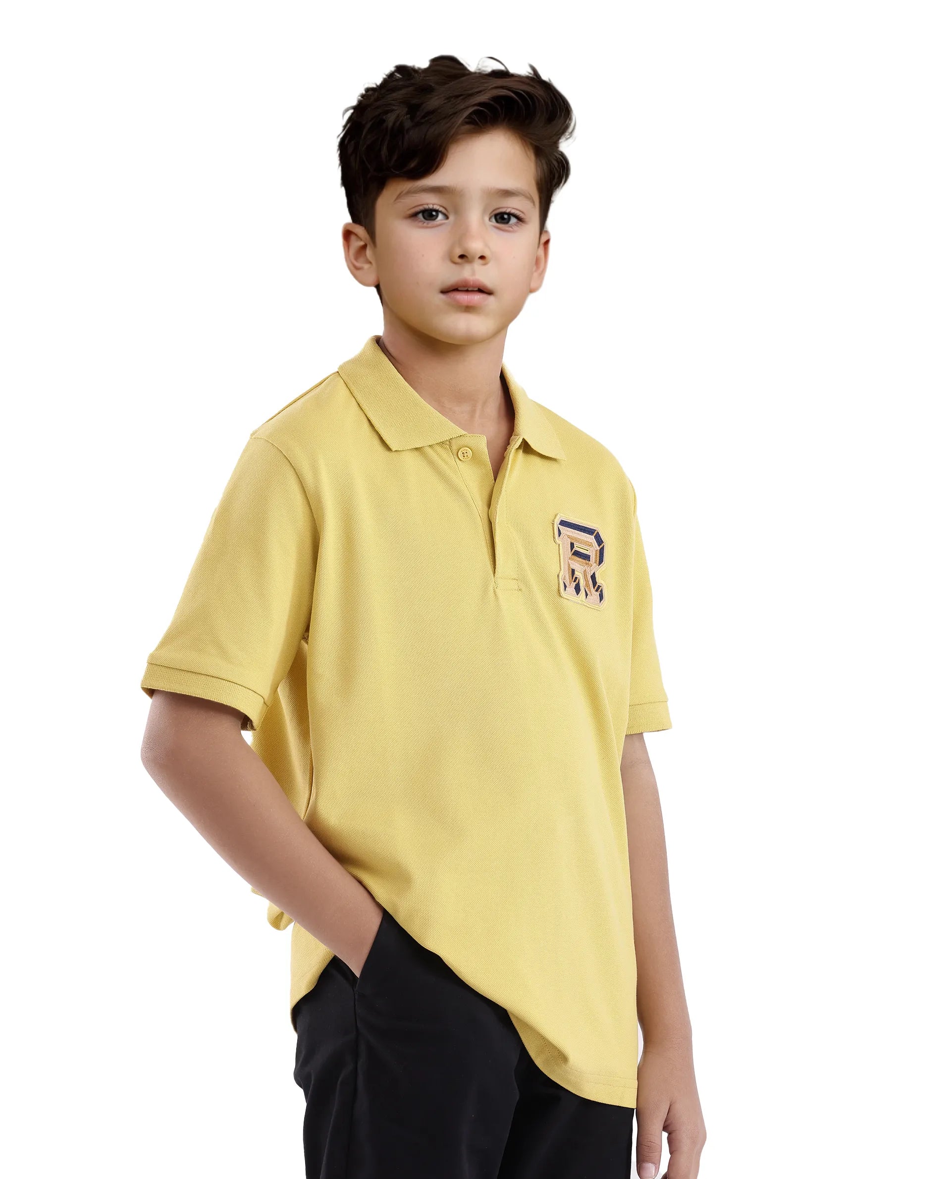 Rare Ones Kids Luan Flouroscent Yellow Cotton Short Sleeve Applique Print Polo