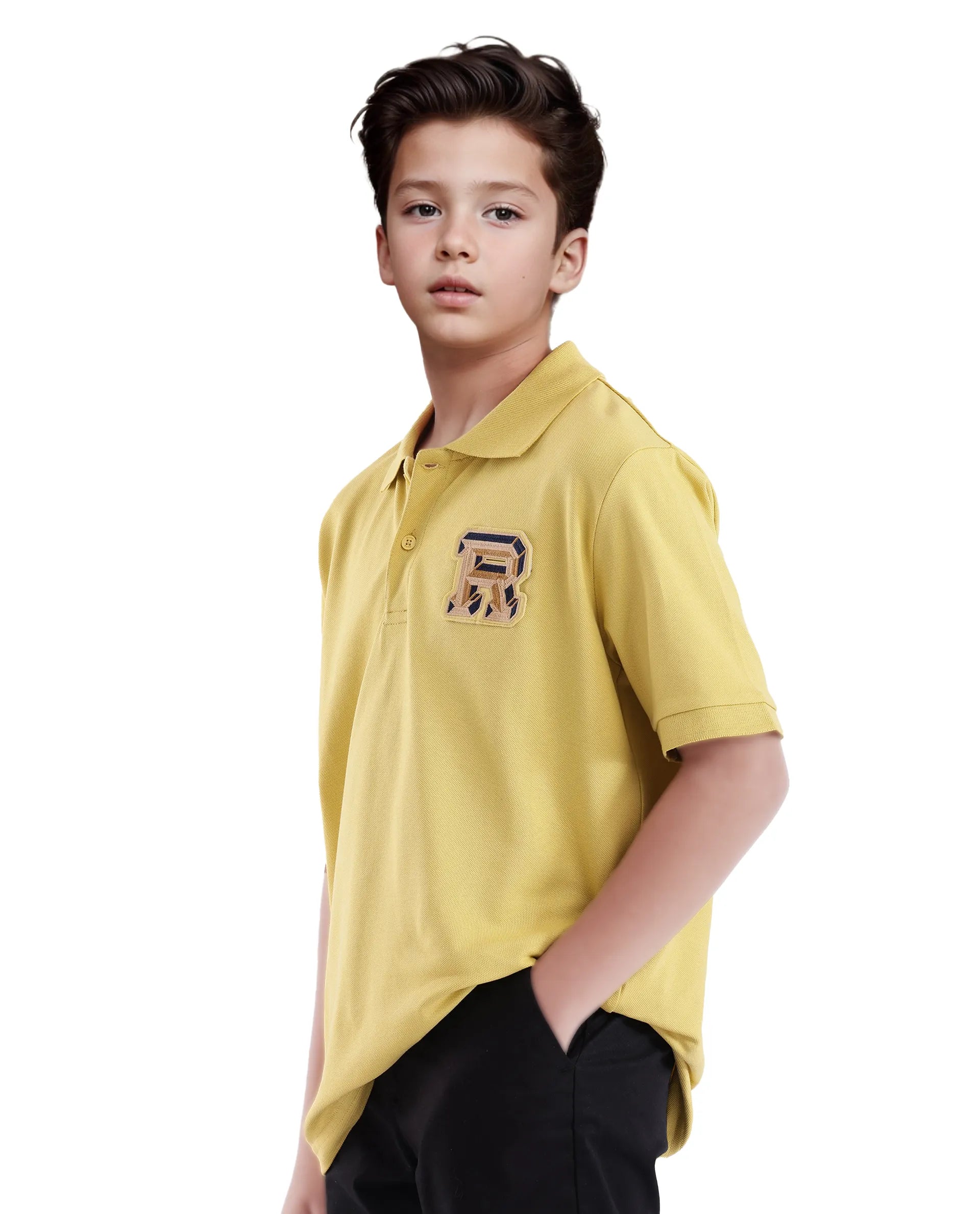 Rare Ones Kids Luan Flouroscent Yellow Cotton Short Sleeve Applique Print Polo