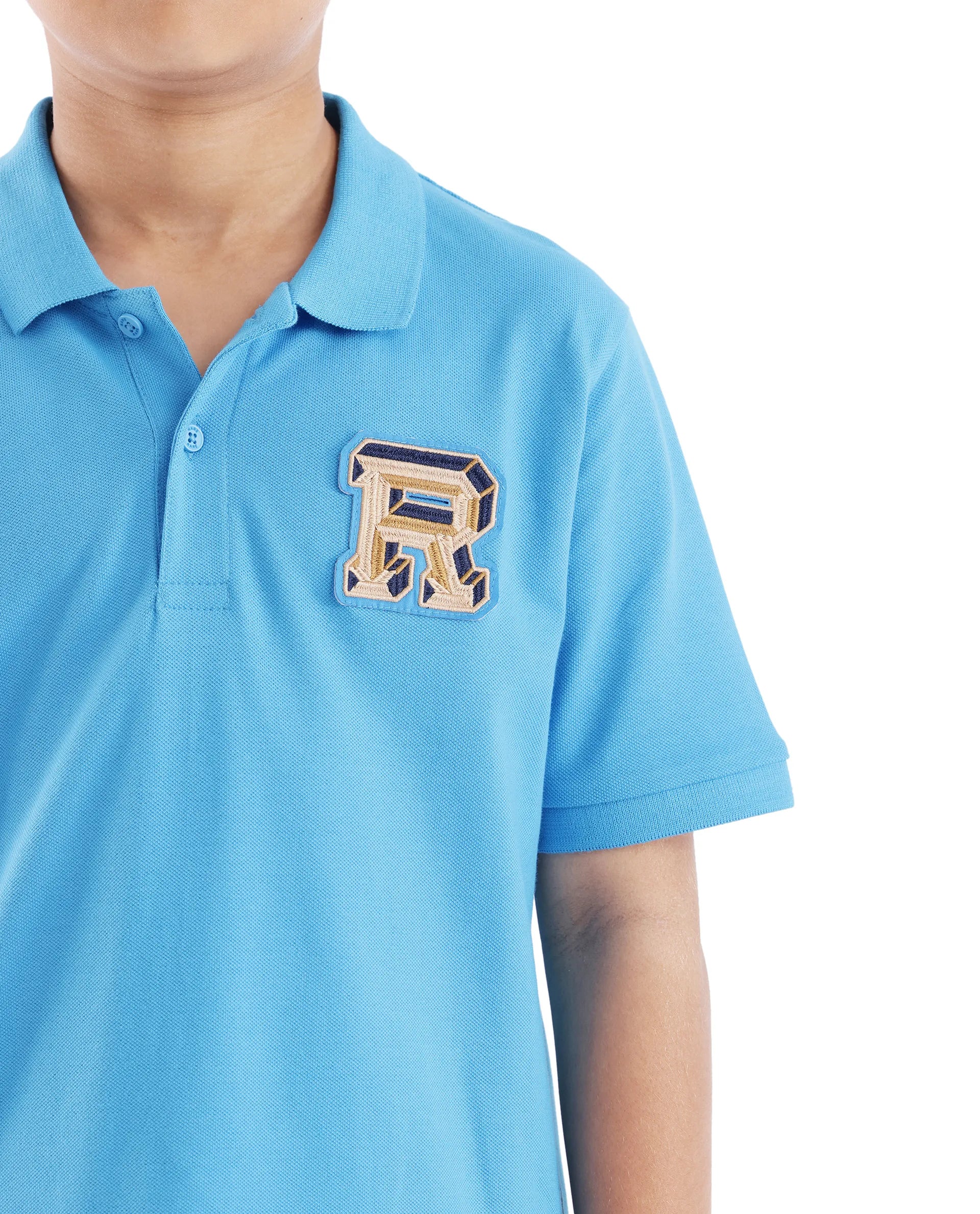 Rare Ones Kids Luan Light Blue Cotton Short Sleeve Applique Print Polo
