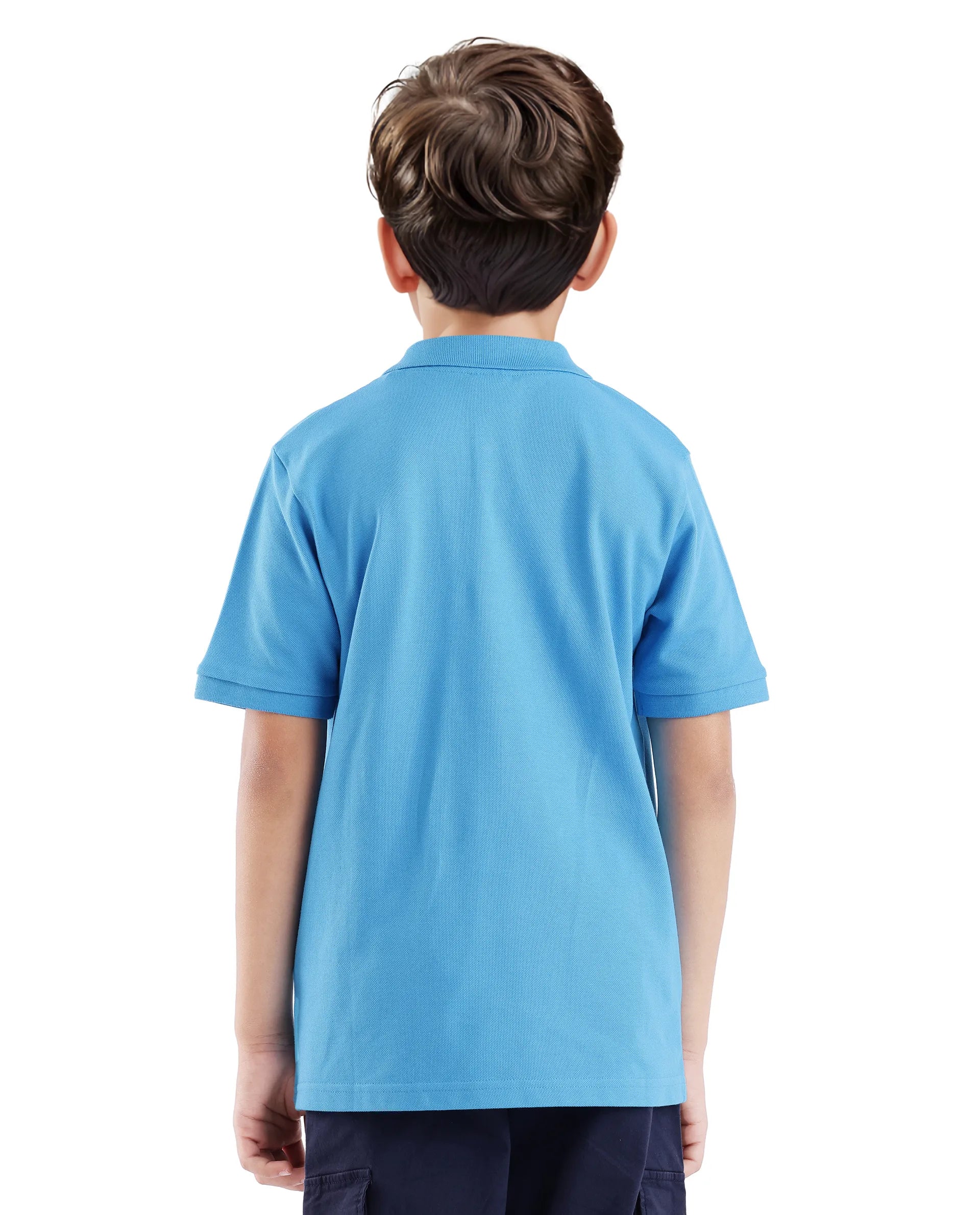 Rare Ones Kids Luan Light Blue Cotton Short Sleeve Applique Print Polo