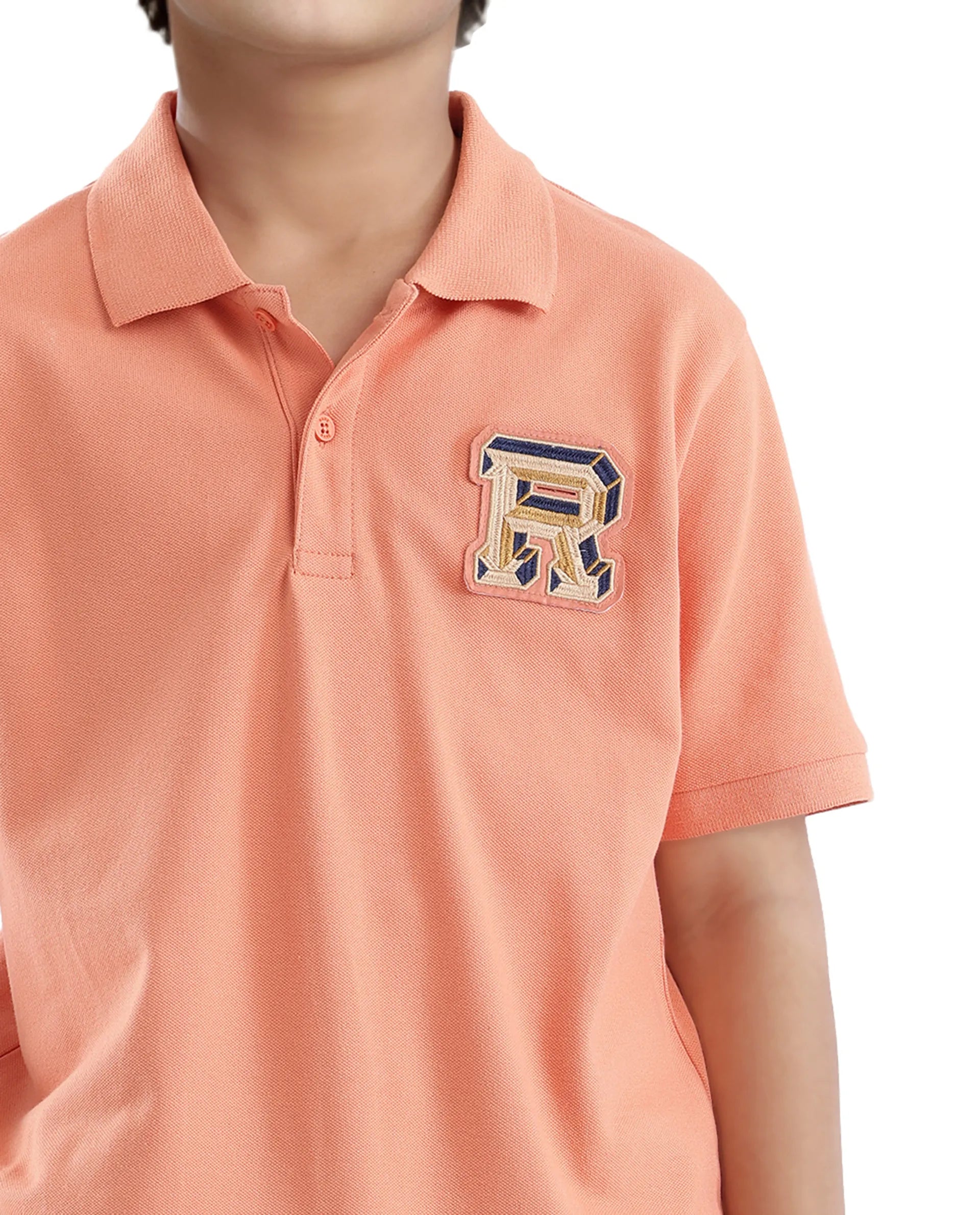 Rare Ones Kids Luan Light Orange Cotton Short Sleeve Applique Polo