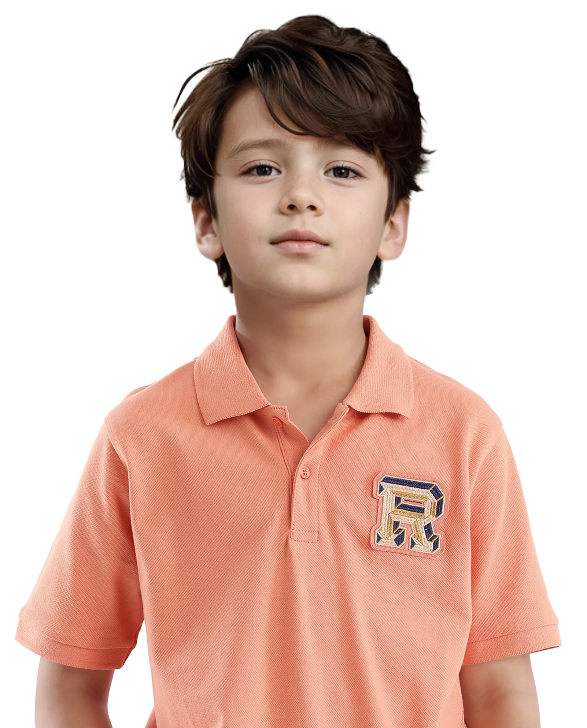 Rare Ones Kids Luan Light Orange Cotton Short Sleeve Applique Polo