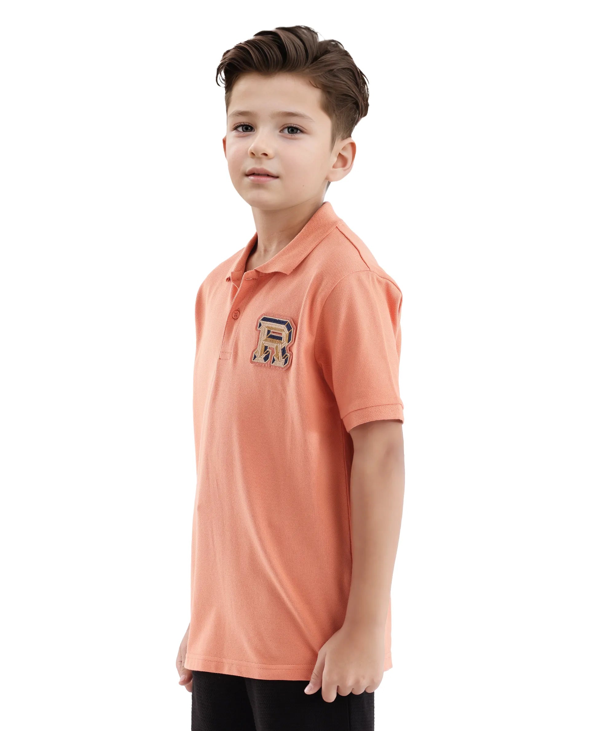 Rare Ones Kids Luan Light Orange Cotton Short Sleeve Applique Polo