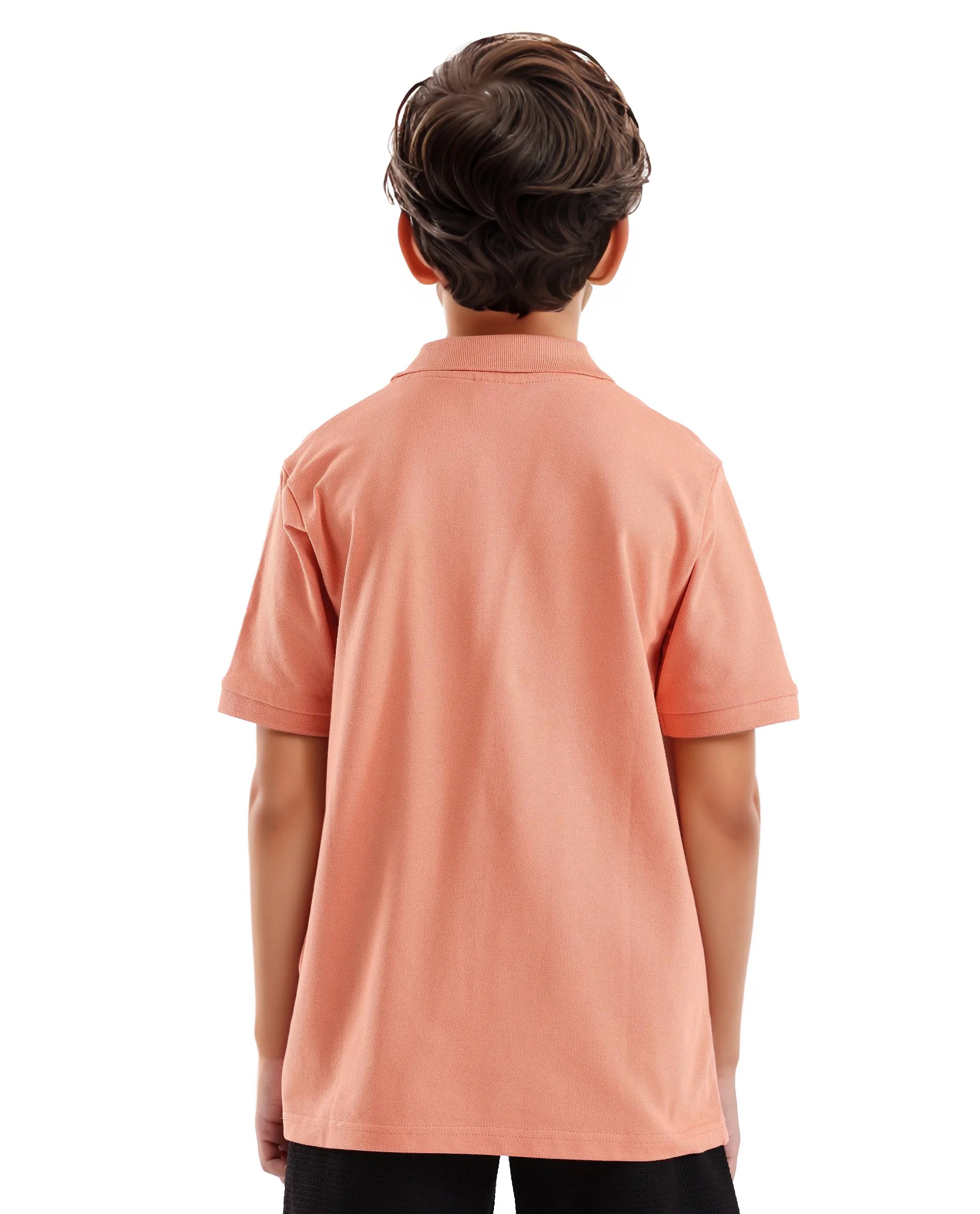 Rare Ones Kids Luan Light Orange Cotton Short Sleeve Applique Polo