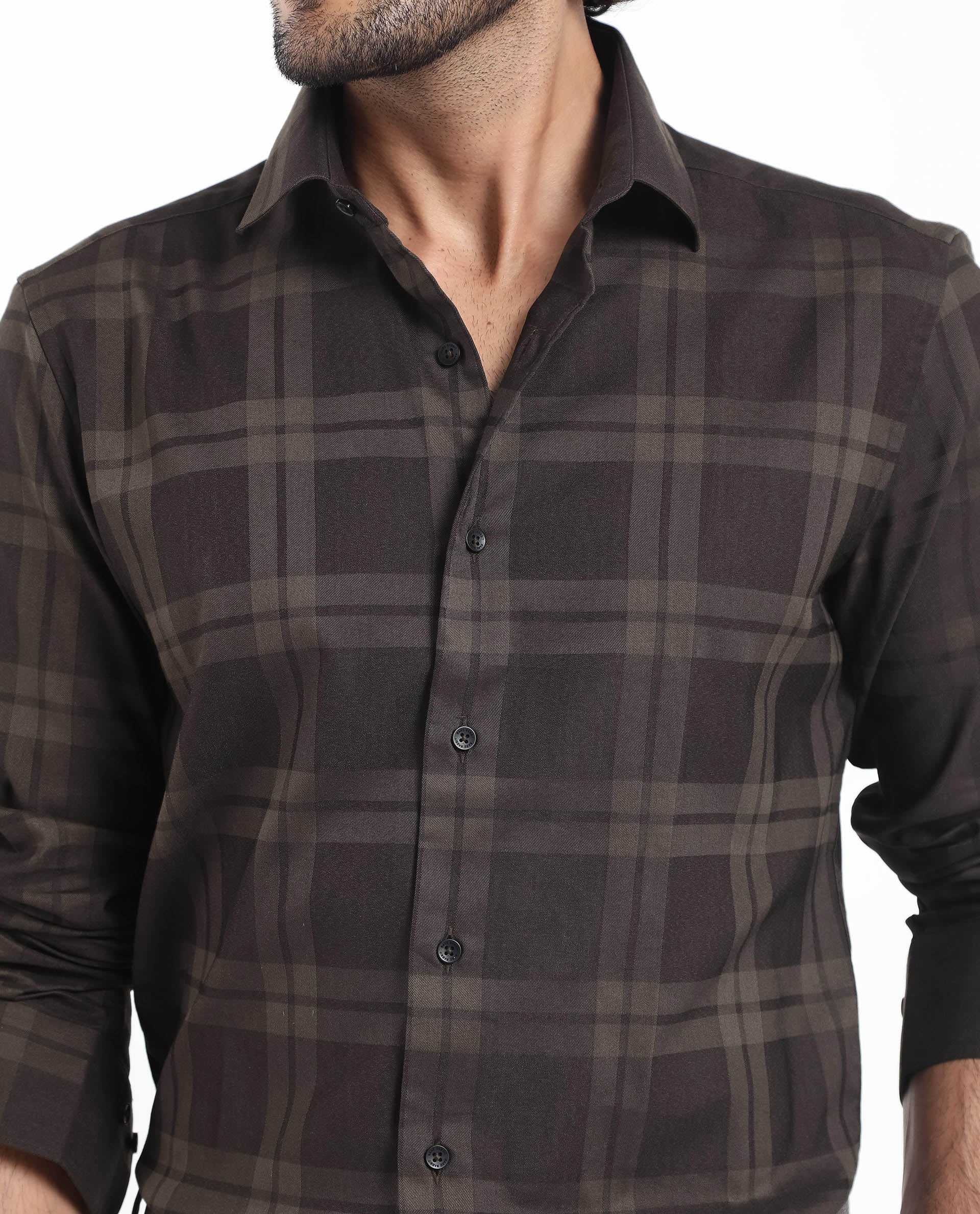 Rare Rabbit Men's Lubin Olive Cotton Polyester Fabric Full Sleeve Regular Fit Tonal Checks Shirt