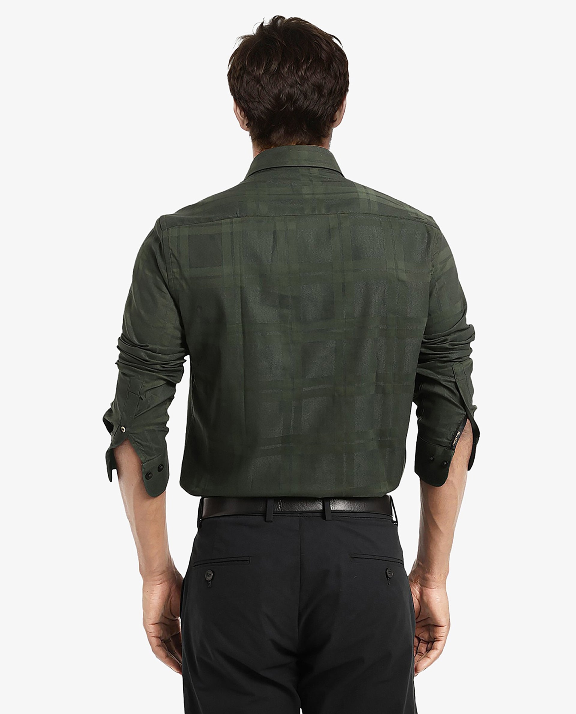 Rare Rabbit Men's Lubin Dark Green Cotton Polyester Fabric Full Sleeve Regular Fit Tonal Checks Shirt