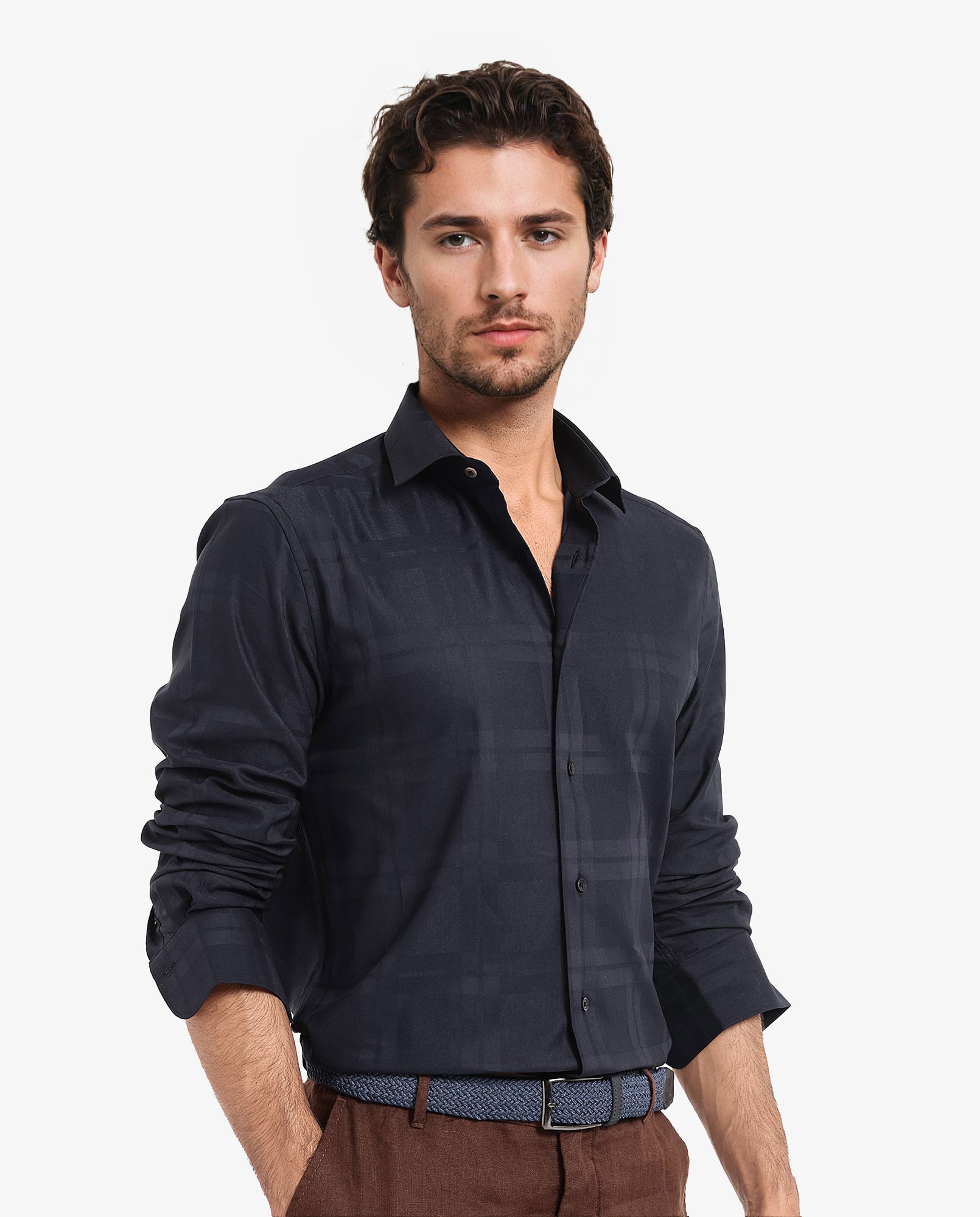 Rare Rabbit Men's Lubin Navy Cotton Polyester Fabric Full Sleeve Regular Fit Tonal Checks Shirt