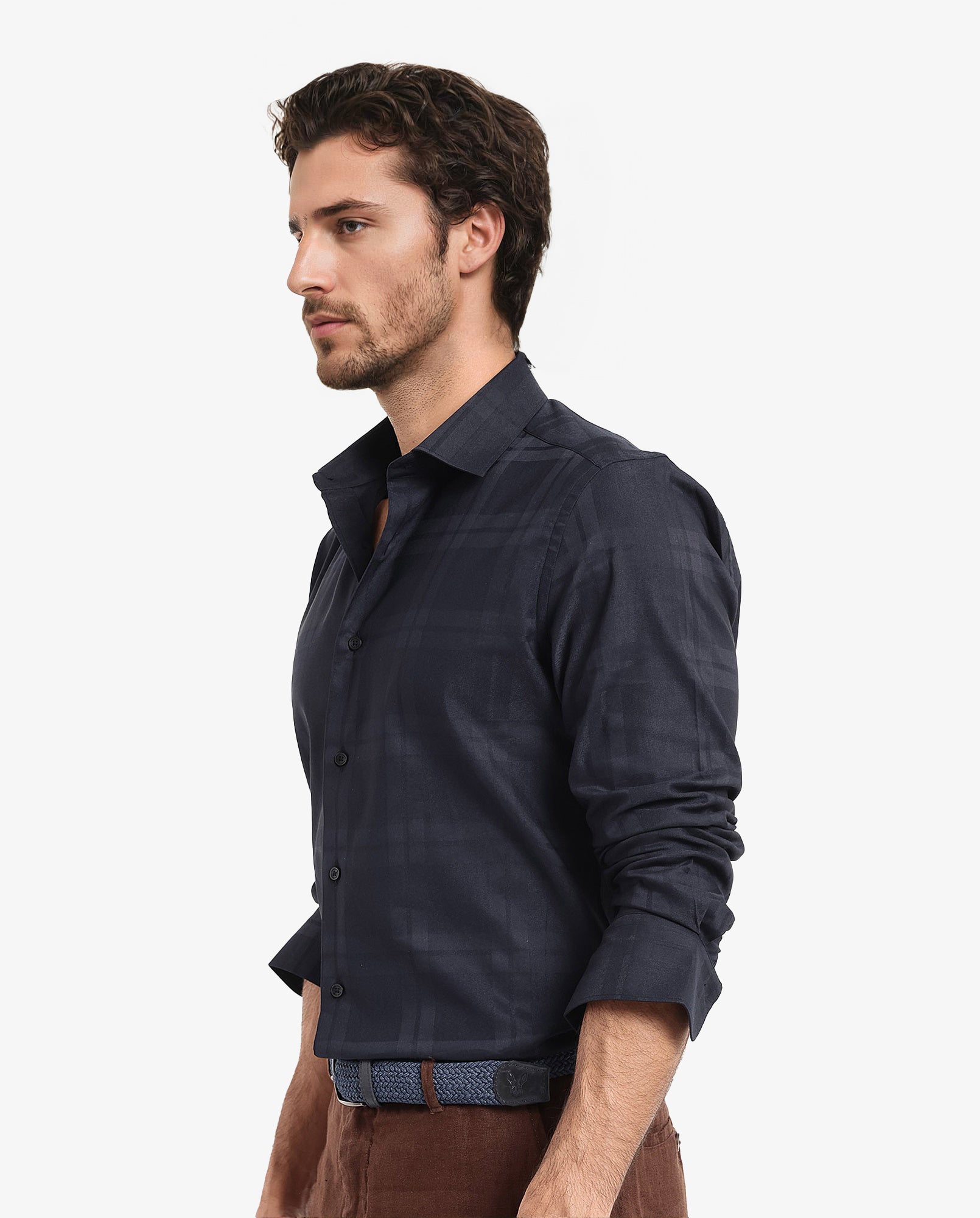 Rare Rabbit Men's Lubin Navy Cotton Polyester Fabric Full Sleeve Regular Fit Tonal Checks Shirt