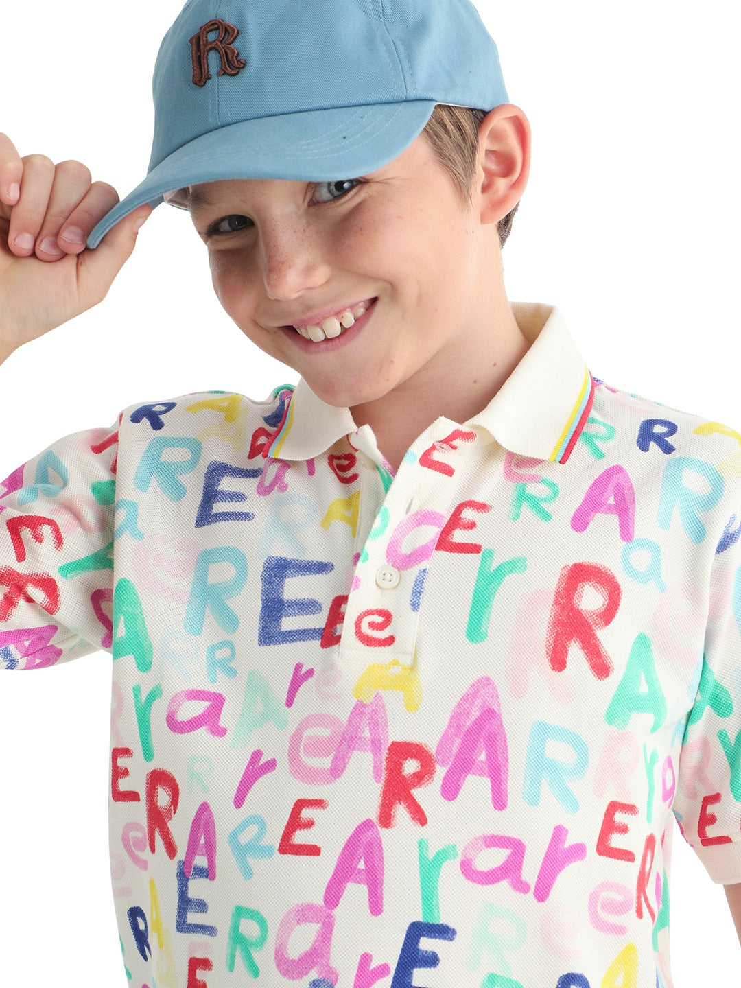 Rare Ones Kids Luca Multi Cotton Fabric All Over Print Button Closure Regular Fit Polo