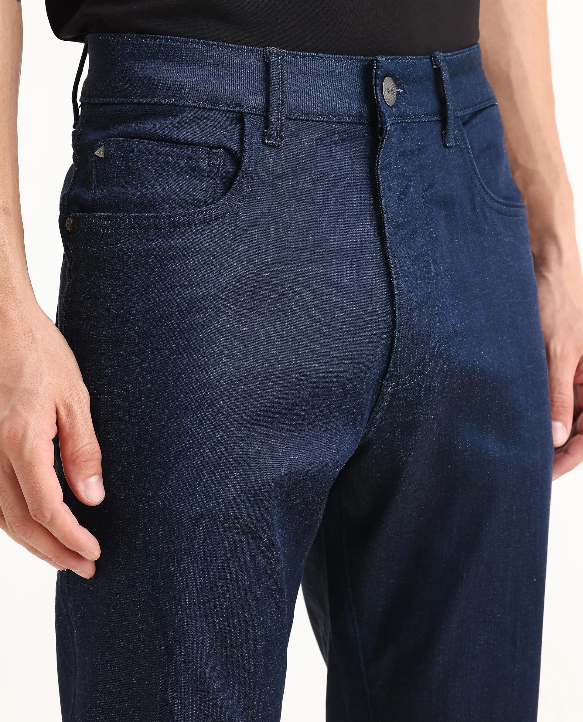 Rare Rabbit Men's Lucas-M Dark Blue Cotton Blend Fabric Morris Regular Fit Plain Jeans