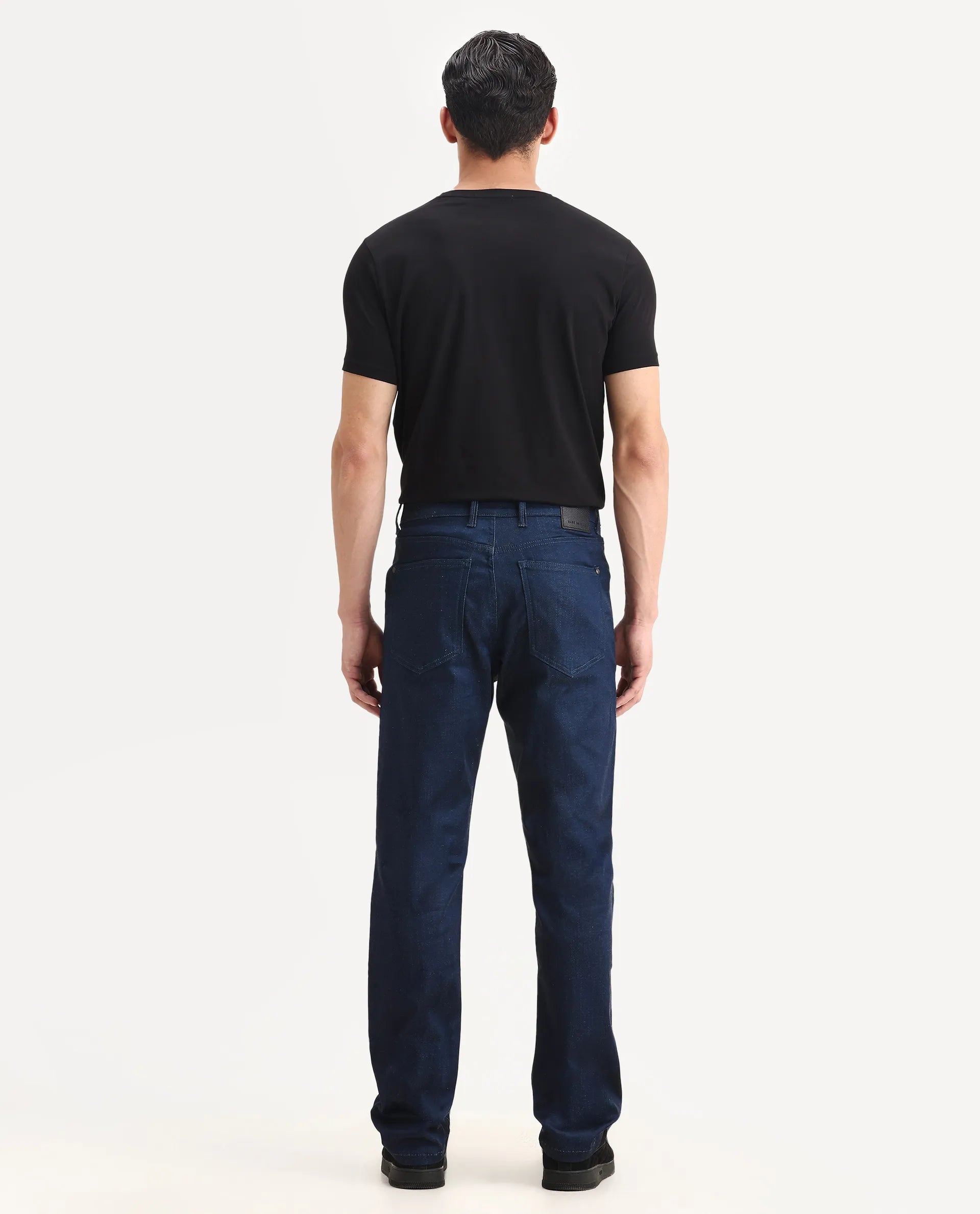 Rare Rabbit Men's Lucas-M Dark Blue Cotton Blend Fabric Morris Regular Fit Plain Jeans