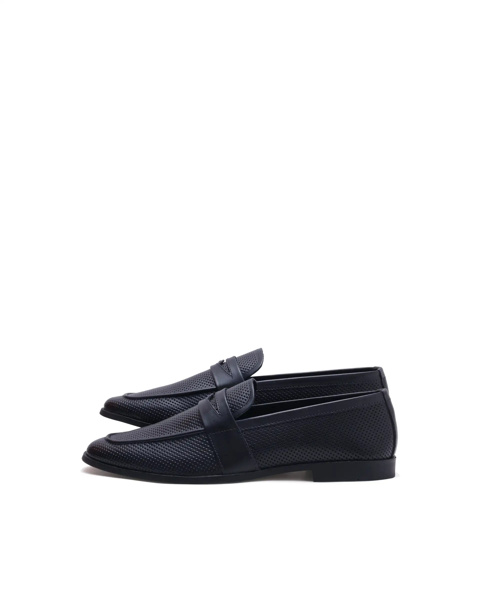 Rarez Men's Lucent Navy Leather Fabric Mocassin