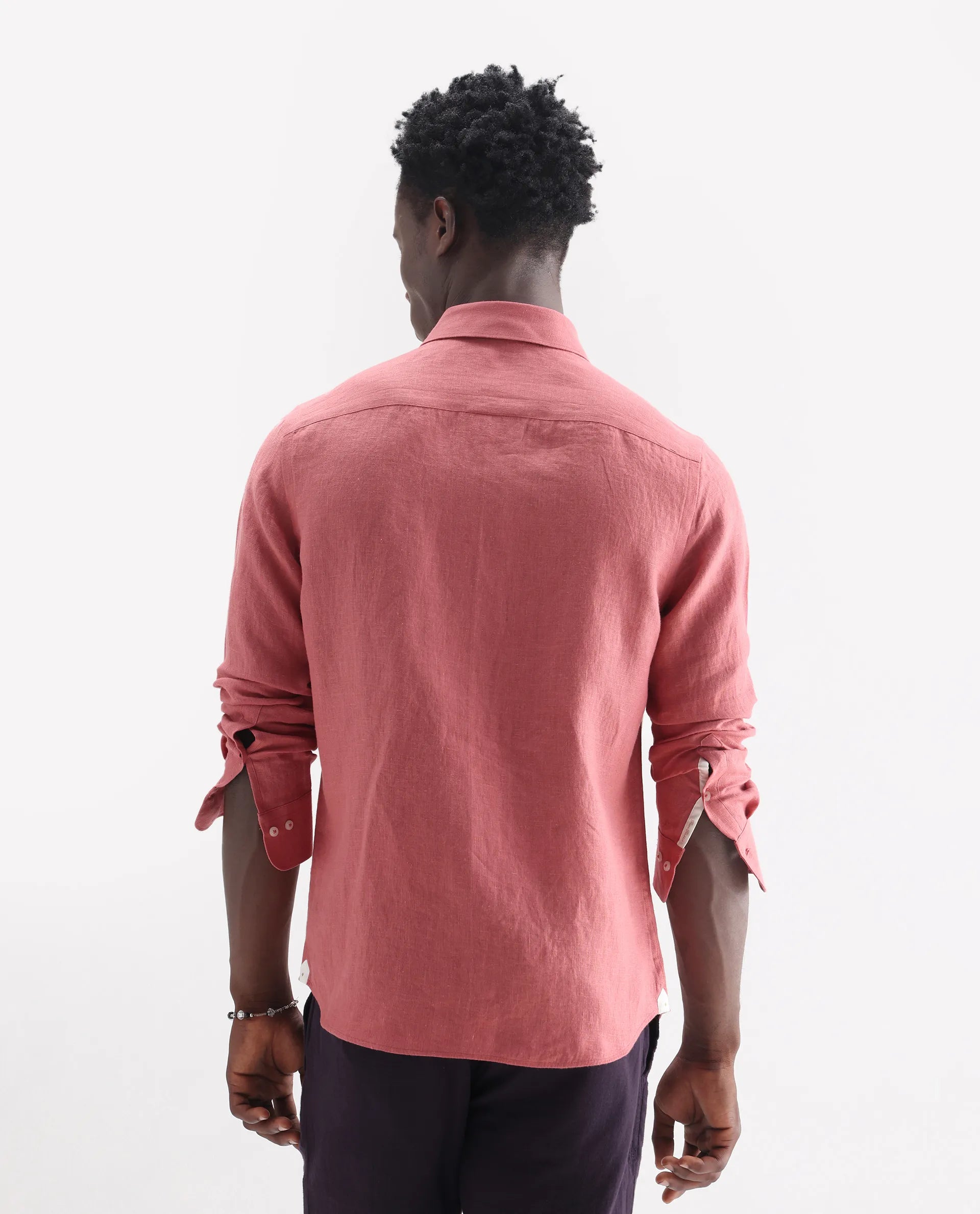 Rare Rabbit Men's Lucis Dusky Pink 100% Linen Plain Regular Fit Full Sleeve Collared Shirt