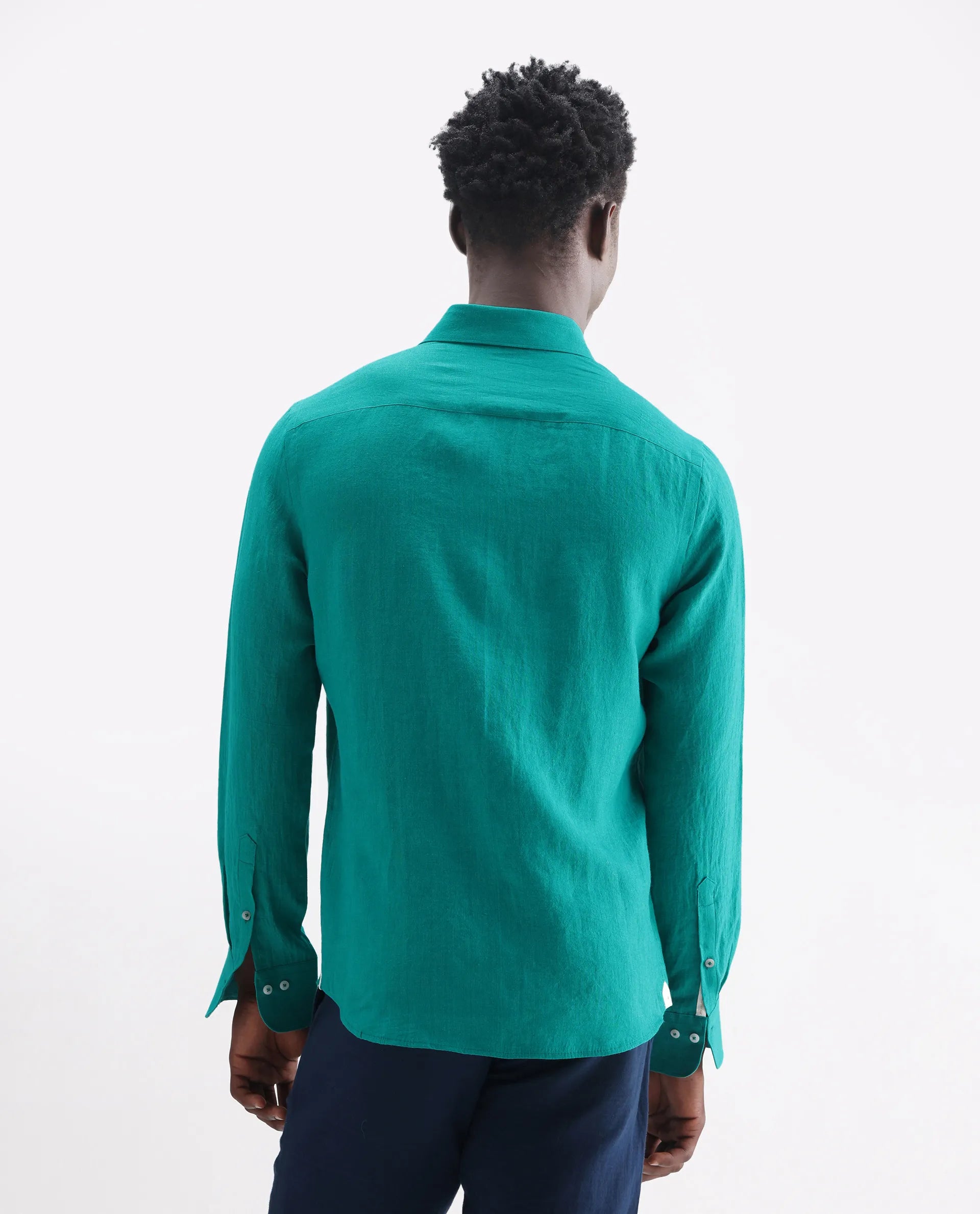 Rare Rabbit Men's Lucis Flouroscent Green 100% Linen Plain Regular Fit Full Sleeve Collared Shirt