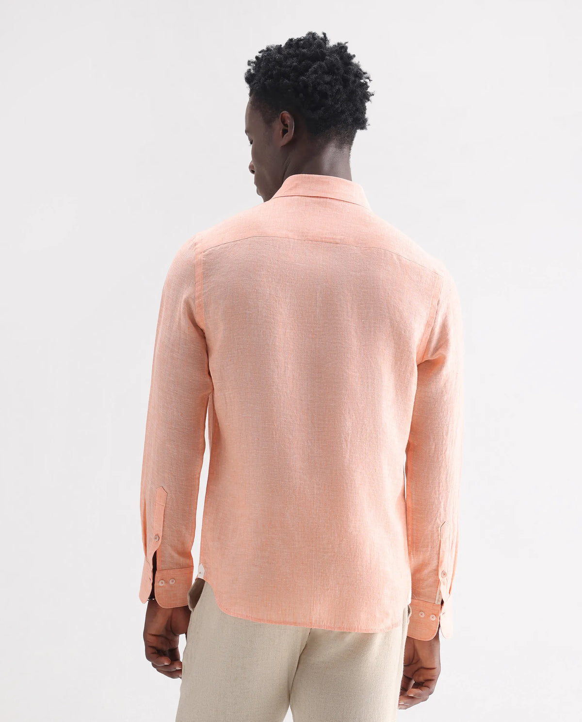 Rare Rabbit Men's Lucis Light Orange 100% Linen Plain Regular Fit Full Sleeve Collared Shirt