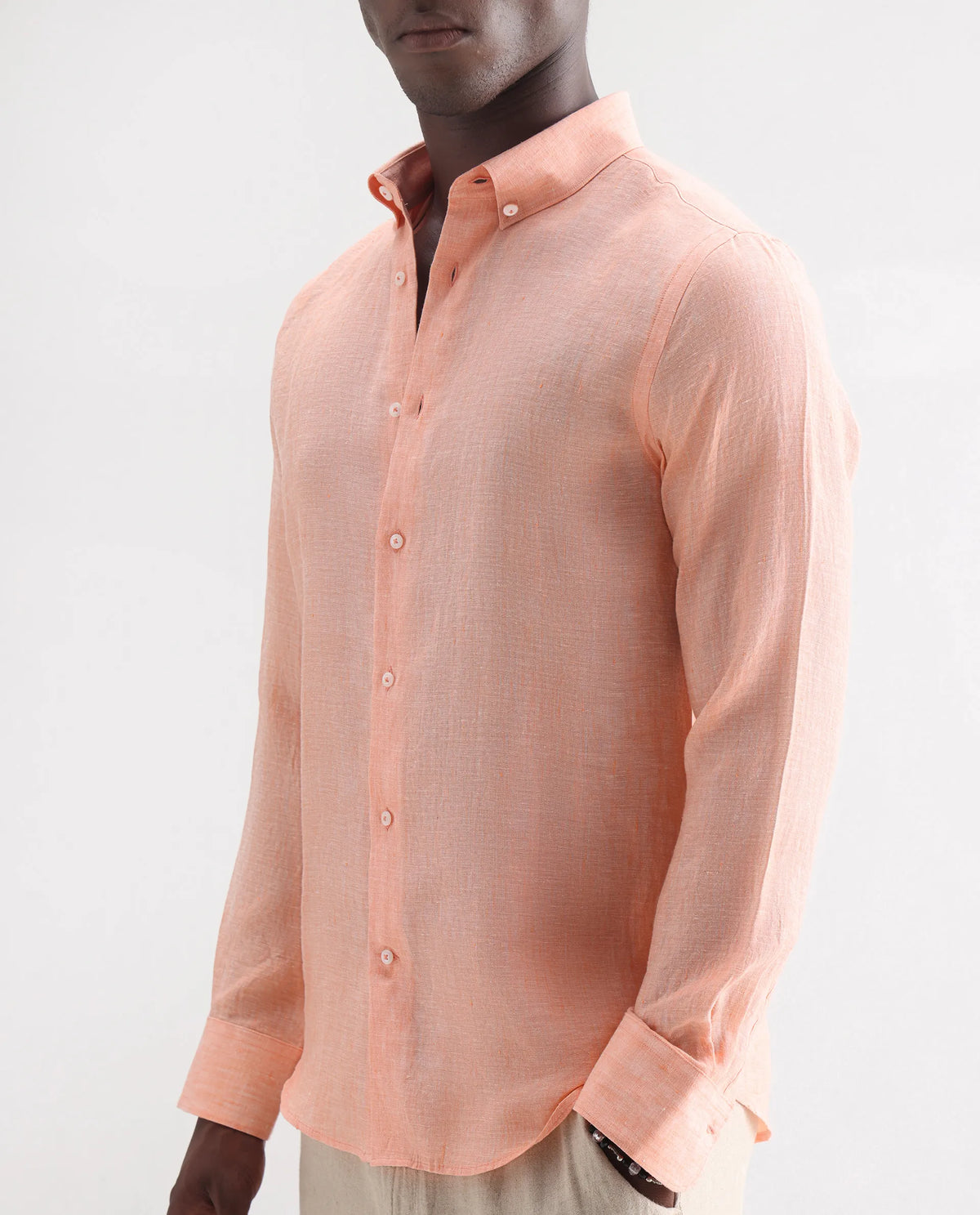 Rare Rabbit Men's Lucis Light Orange 100% Linen Plain Regular Fit Full Sleeve Collared Shirt