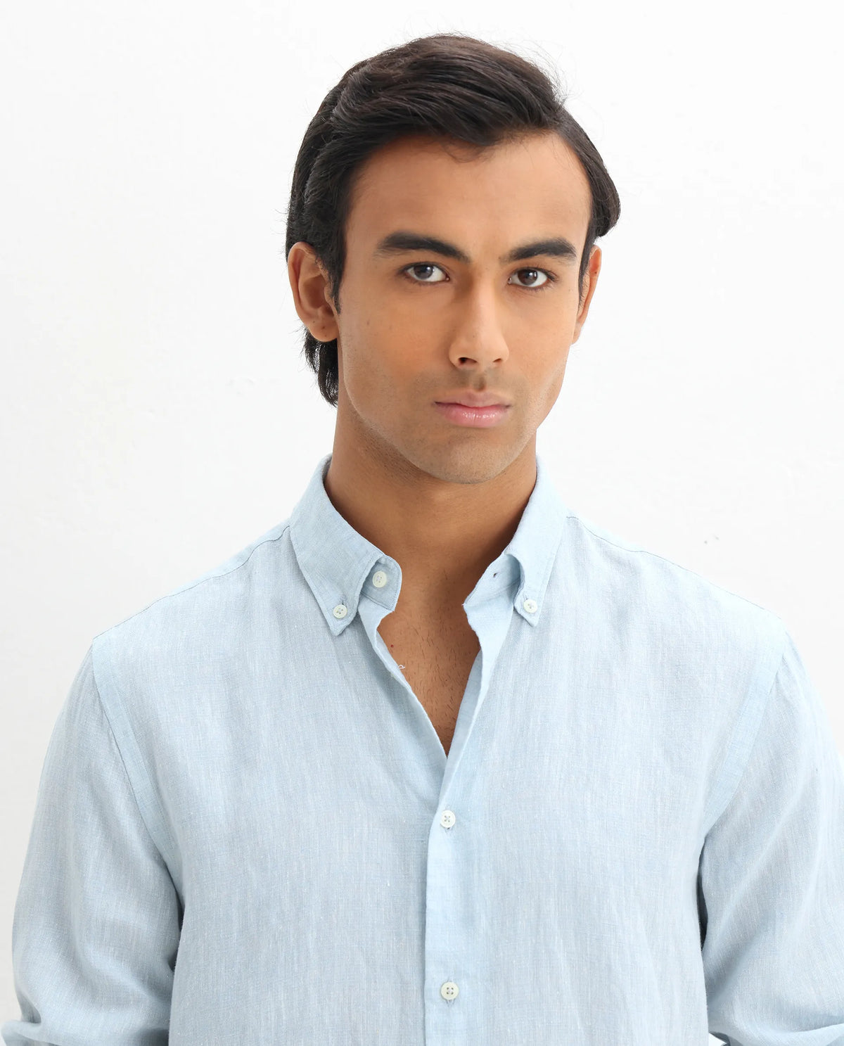 Rare Rabbit Men's Lucis Light Blue 100% Linen Plain Regular Fit Full Sleeve Collared Shirt