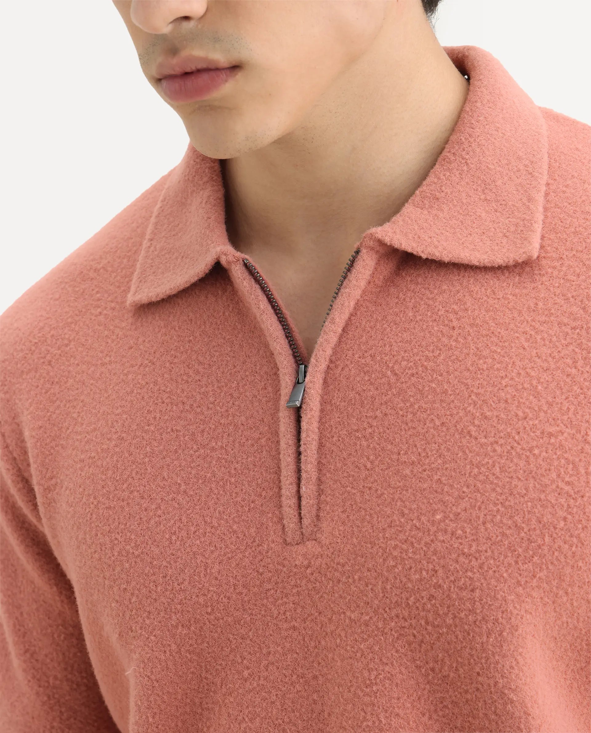 Rare Rabbit Men's Luco Orange Cotton Blend Fabric Collared Neck Regular Plain Polo