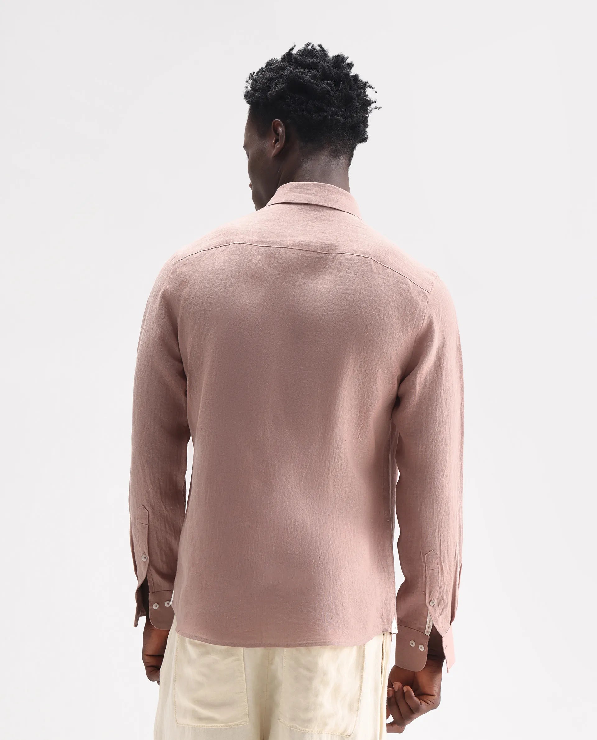 Rare Rabbit Men's Lucis Mauve 100% Linen Plain Regular Fit Full Sleeve Collared Shirt