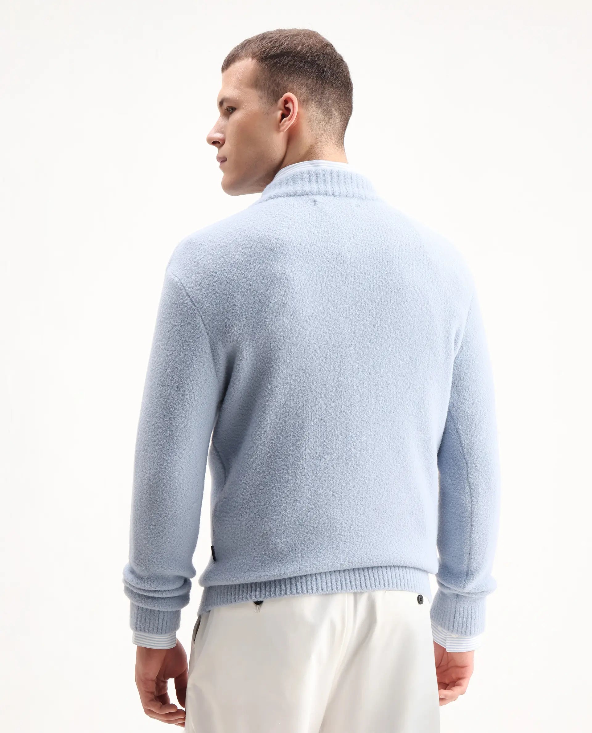 Rare Rabbit Men's Luke Pastel Blue Cotton Plain Regular Fit Full Sleeve High Neck Sweater