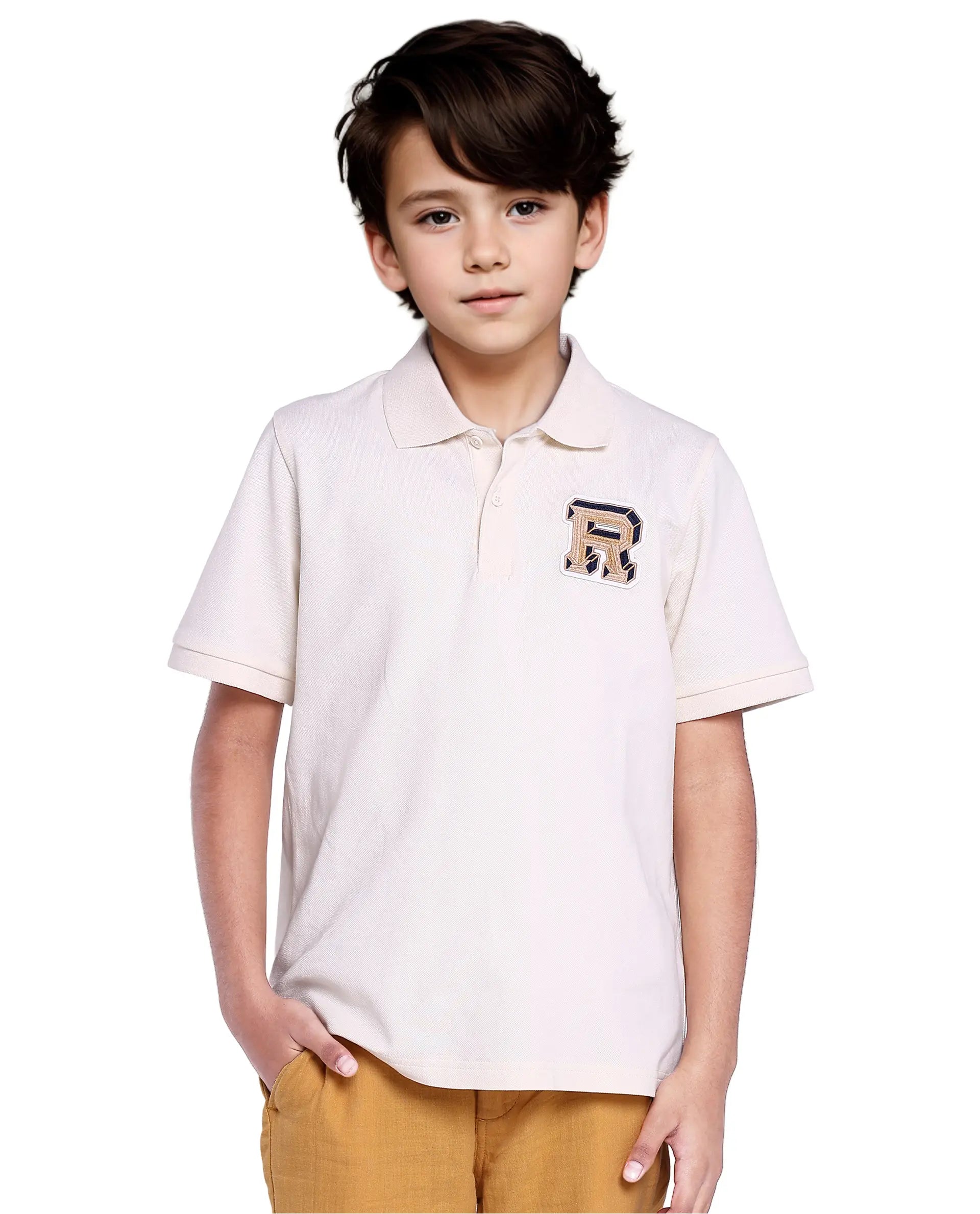 Rare Ones Kids Luan White Cotton Short Sleeve Applique Print Polo