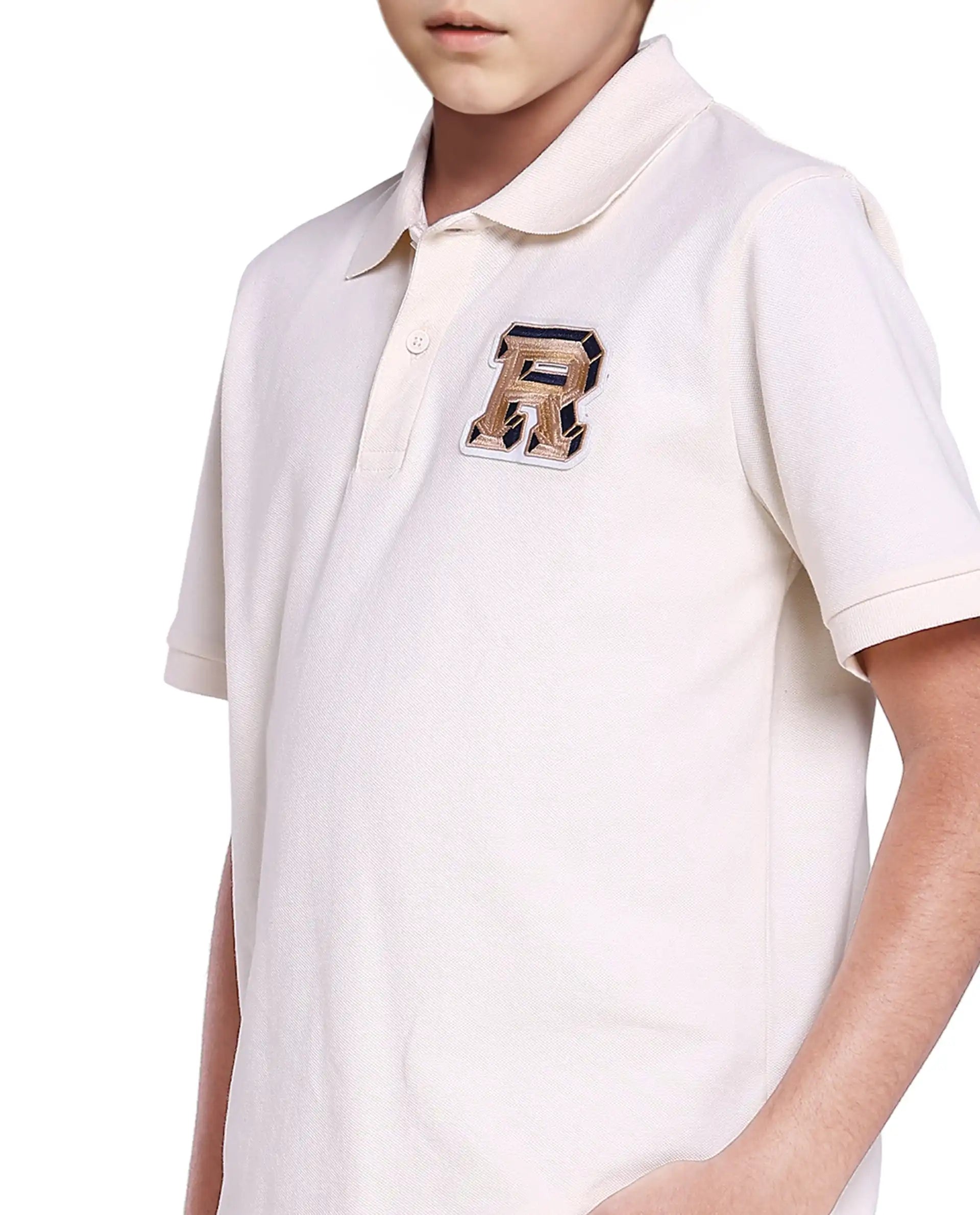 Rare Ones Kids Luan White Cotton Short Sleeve Applique Print Polo