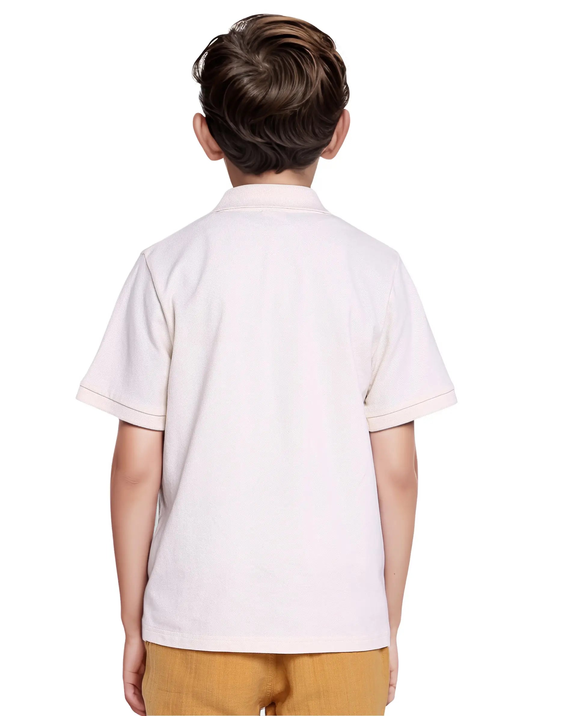 Rare Ones Kids Luan White Cotton Short Sleeve Applique Print Polo