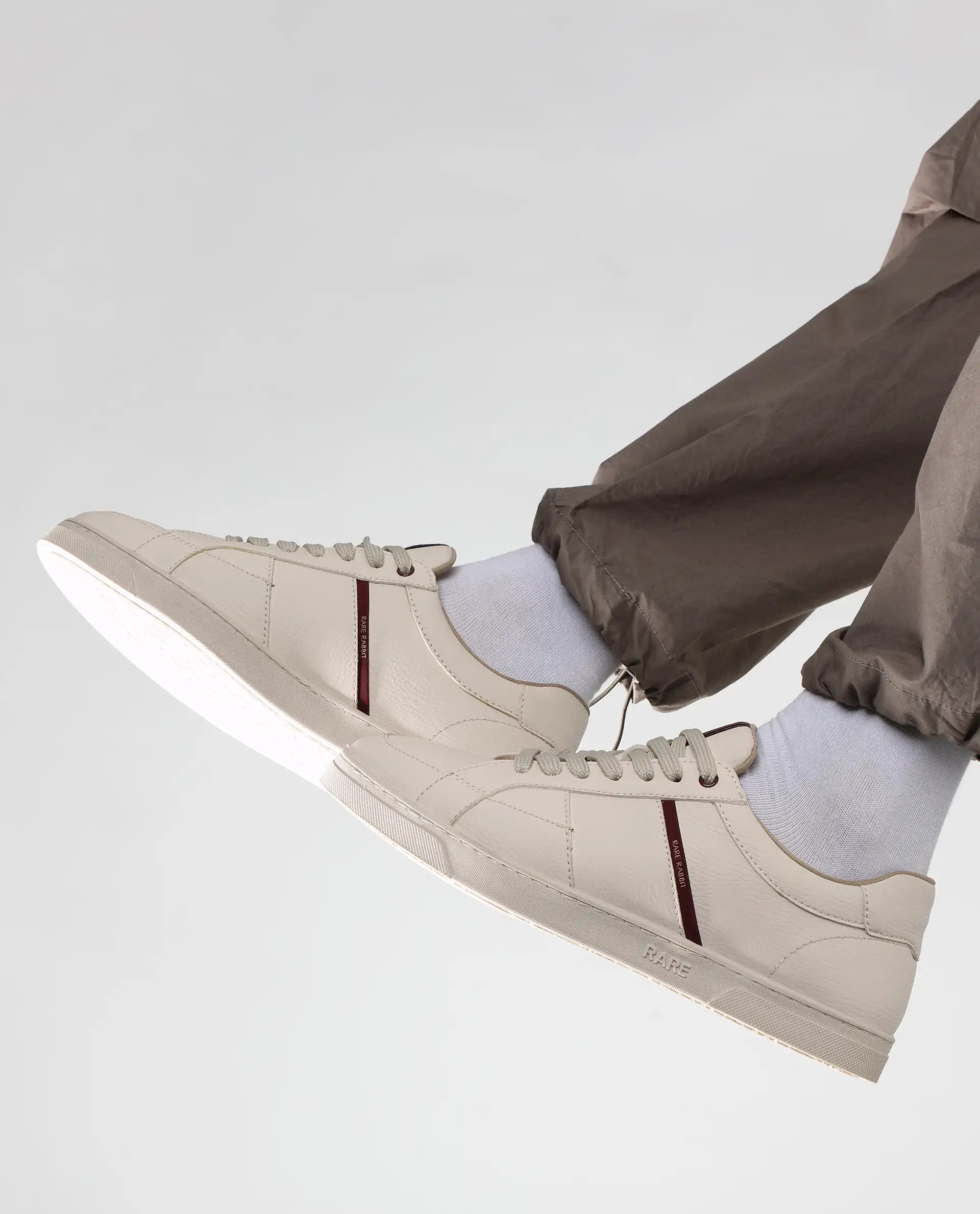 Rare Rabbit Men's Lunar Light Beige Micro Fiber Leather Sneaker