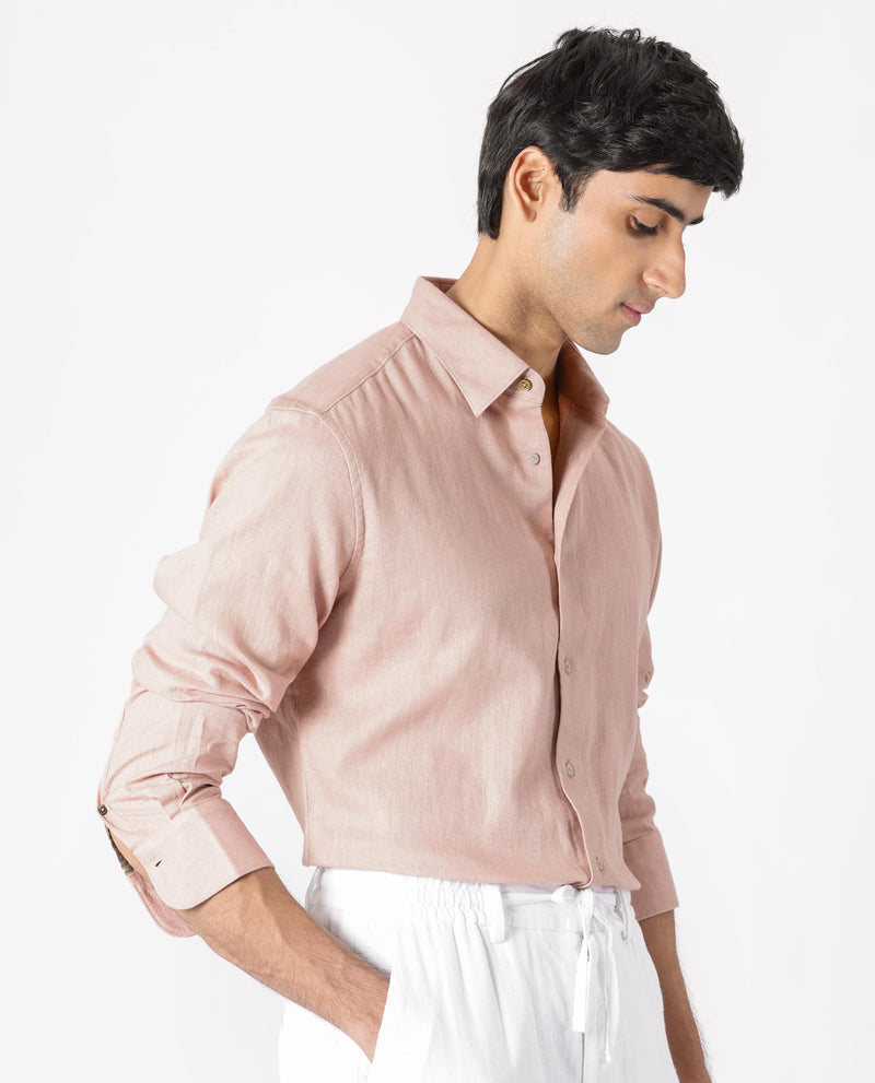 Rare Rabbit Men's Lunet Dusky Pink Linen Full Sleeves Solid Shirt