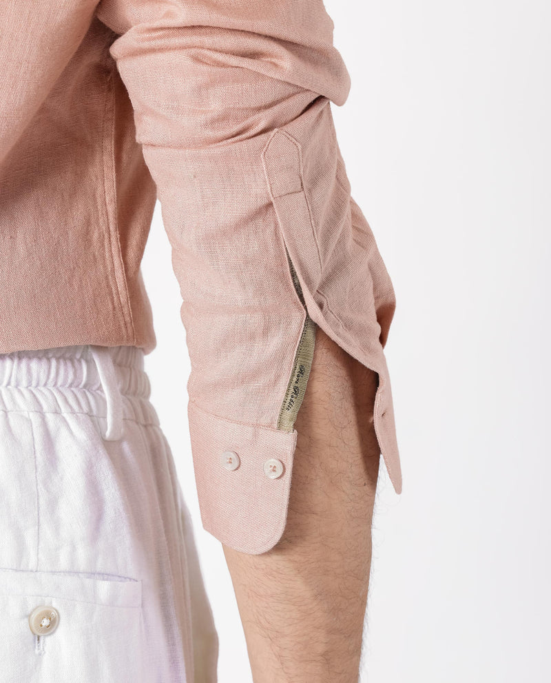 Rare Rabbit Men's Lunet Dusky Pink Linen Full Sleeves Solid Shirt
