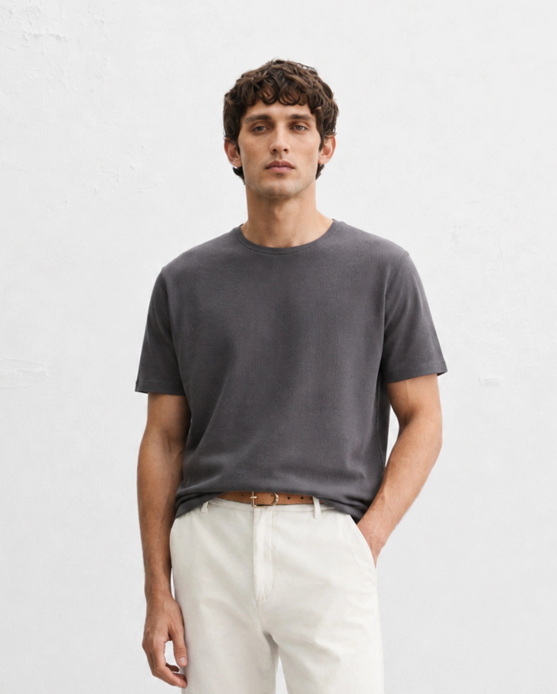 Rare Rabbit Men's Luon Dusky Brown Cotton Crew Neck Regular Plain T-Shirt
