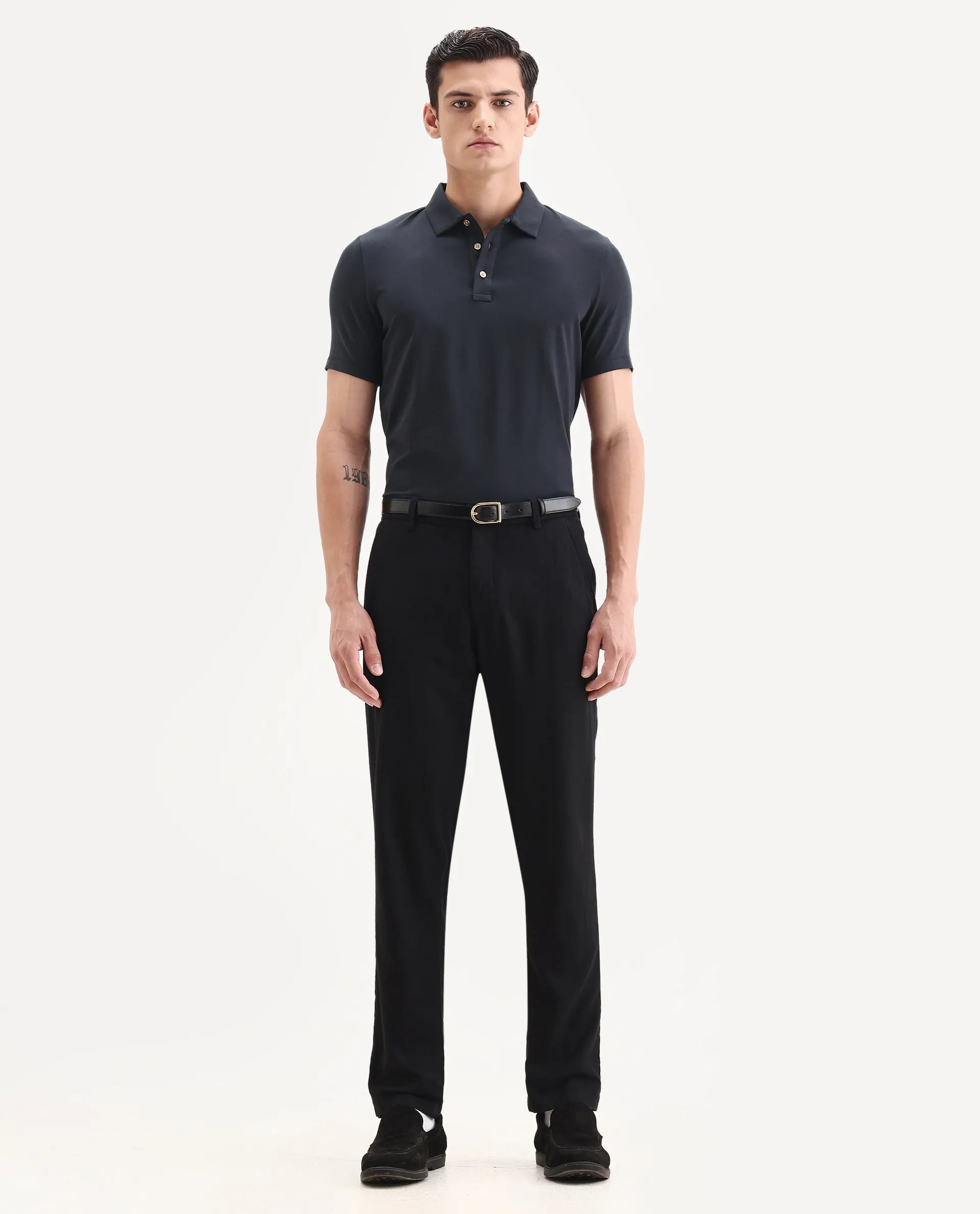 Rare Rabbit Men's Lupin Navy Cotton Plain Regular Fit Half Sleeve Polo