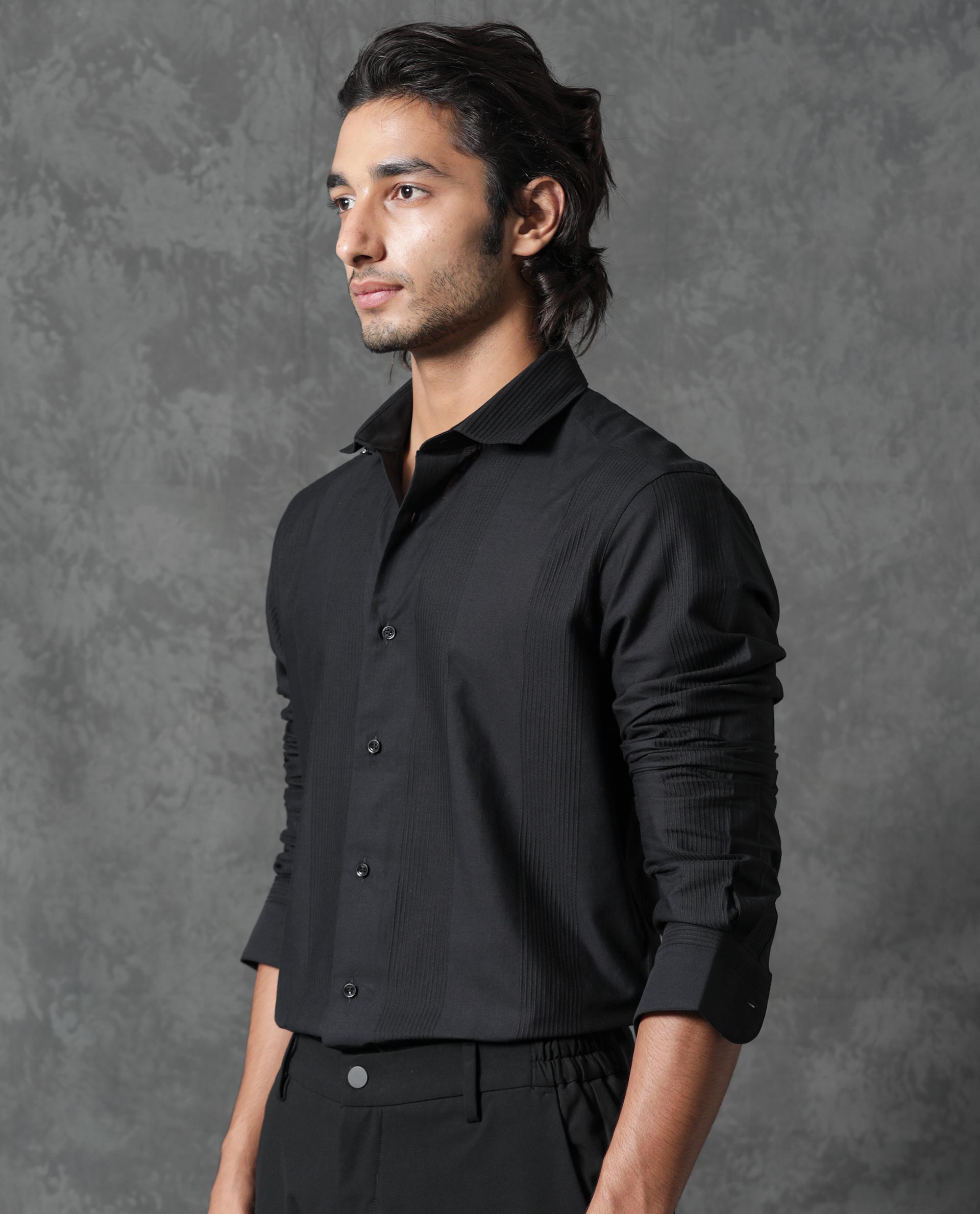 Rare Rabbit Men's Lurtz-1 Black Cotton Fabric Full Sleeves Striped Shirt