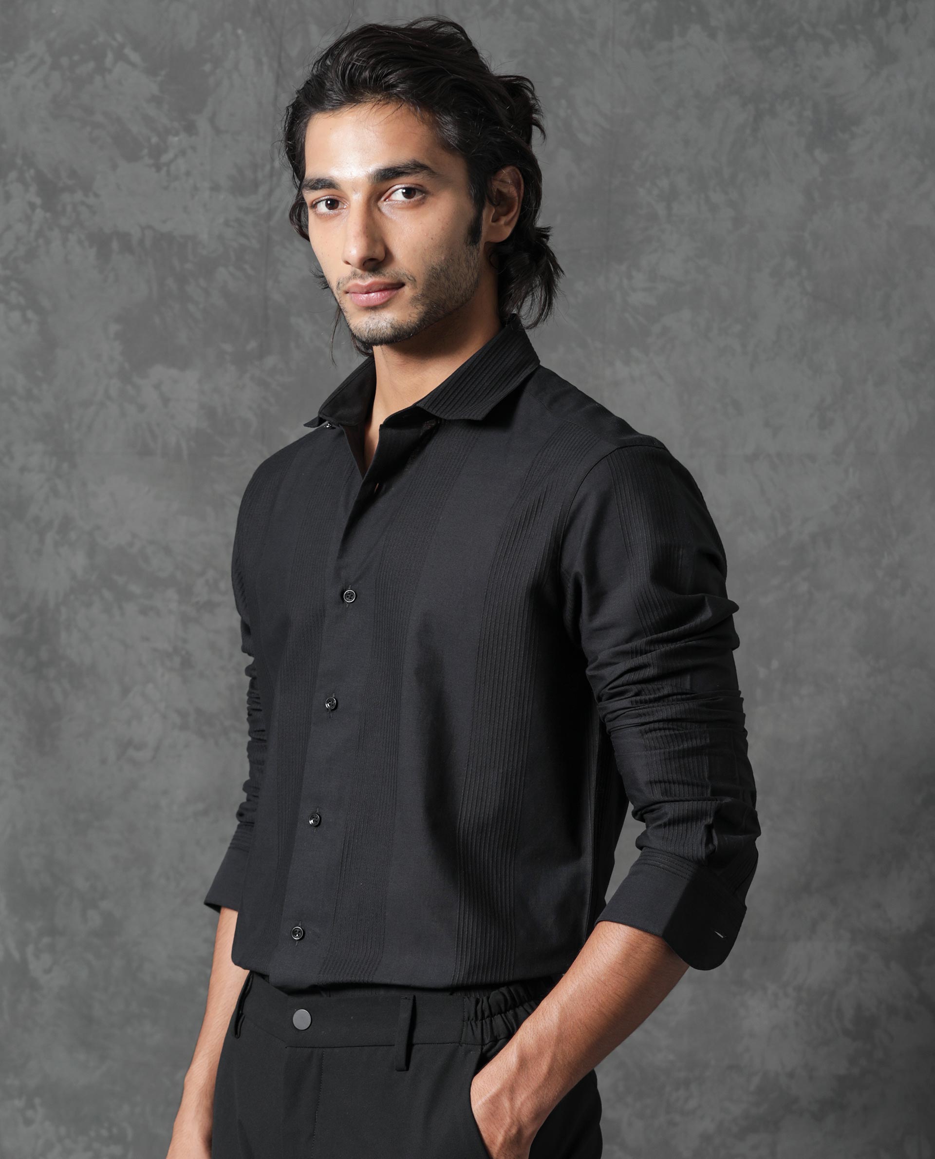 Rare Rabbit Men's Lurtz-1 Black Cotton Fabric Full Sleeves Striped Shirt