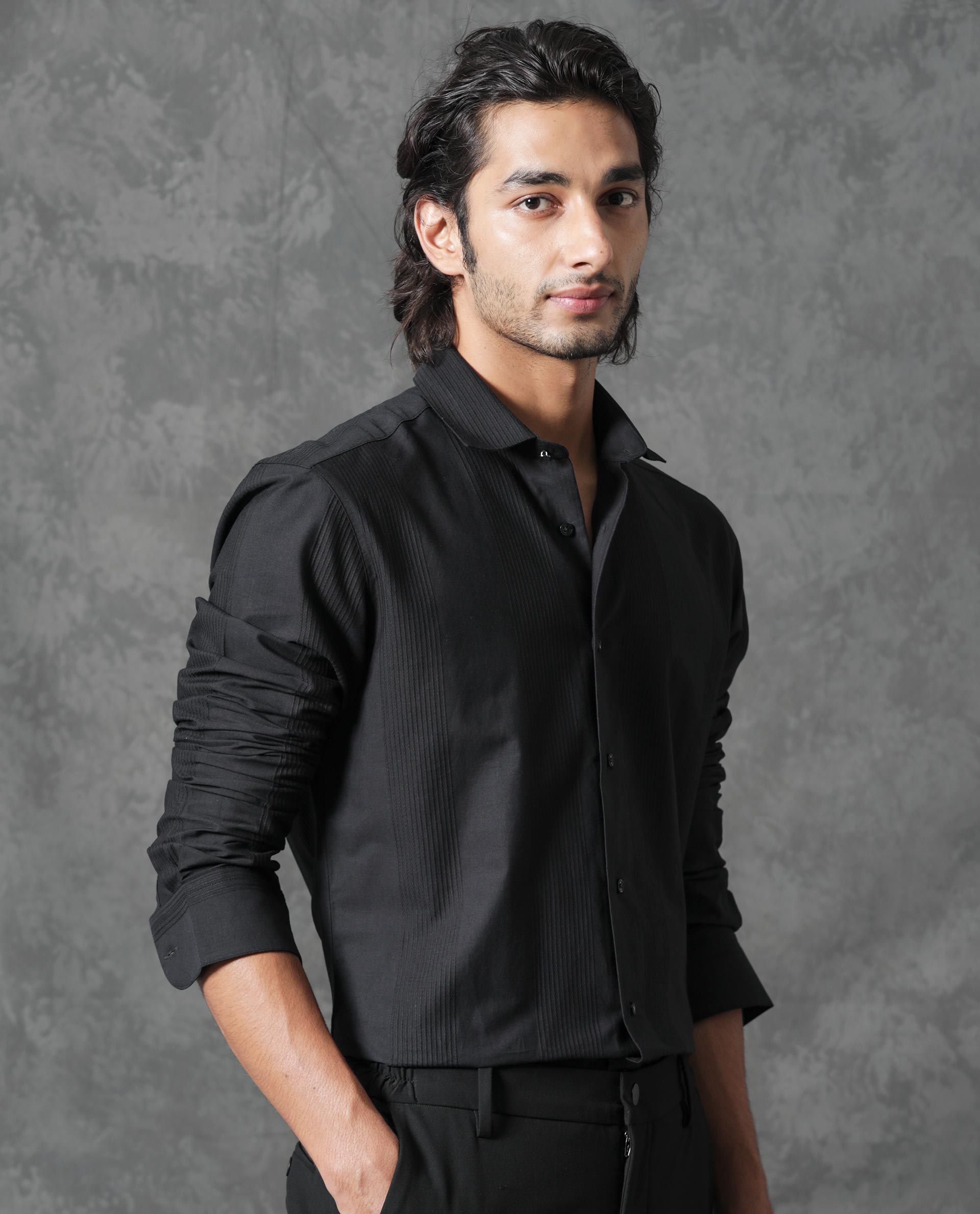 Rare Rabbit Men's Lurtz-1 Black Cotton Fabric Full Sleeves Striped Shirt