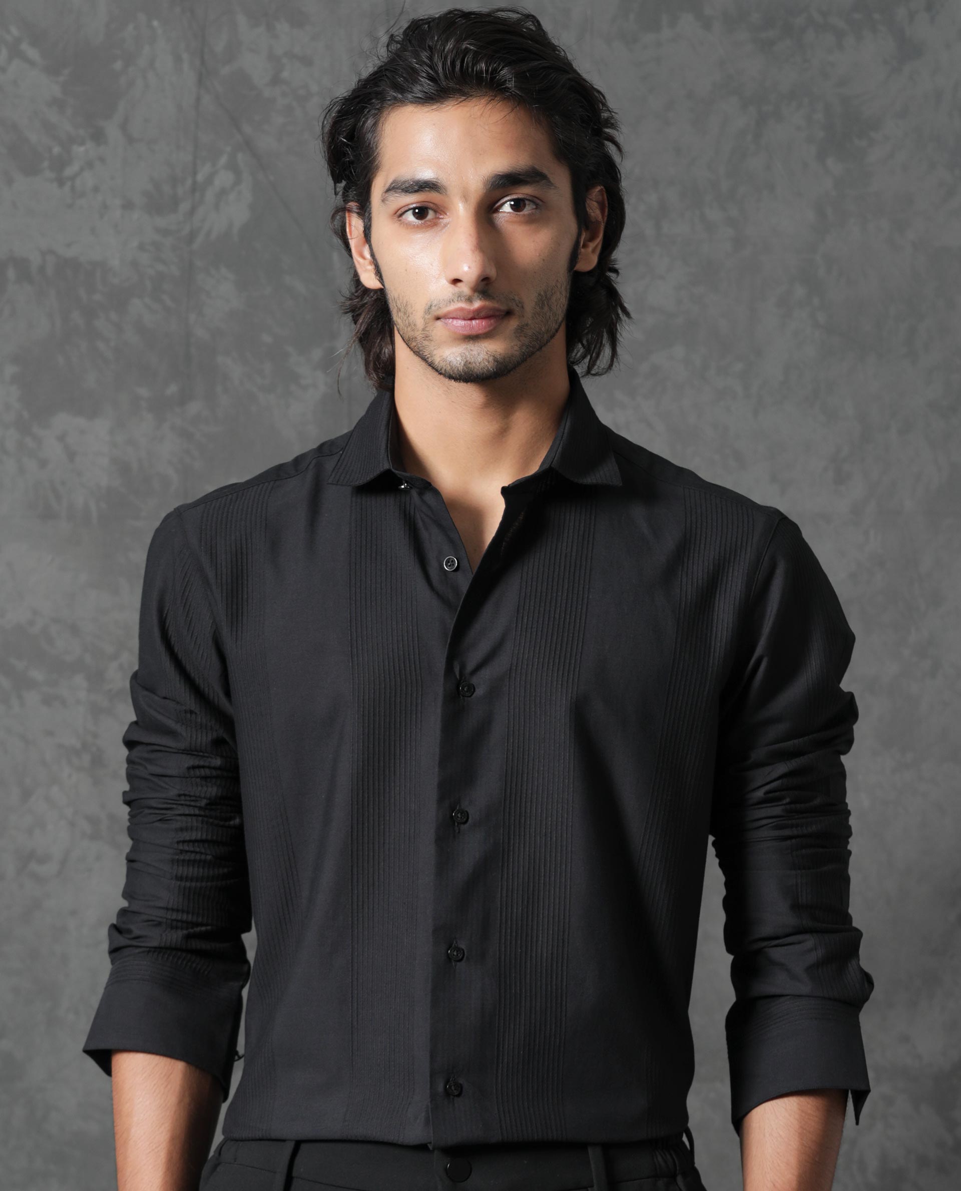 Rare Rabbit Men's Lurtz-1 Black Cotton Fabric Full Sleeves Striped Shirt