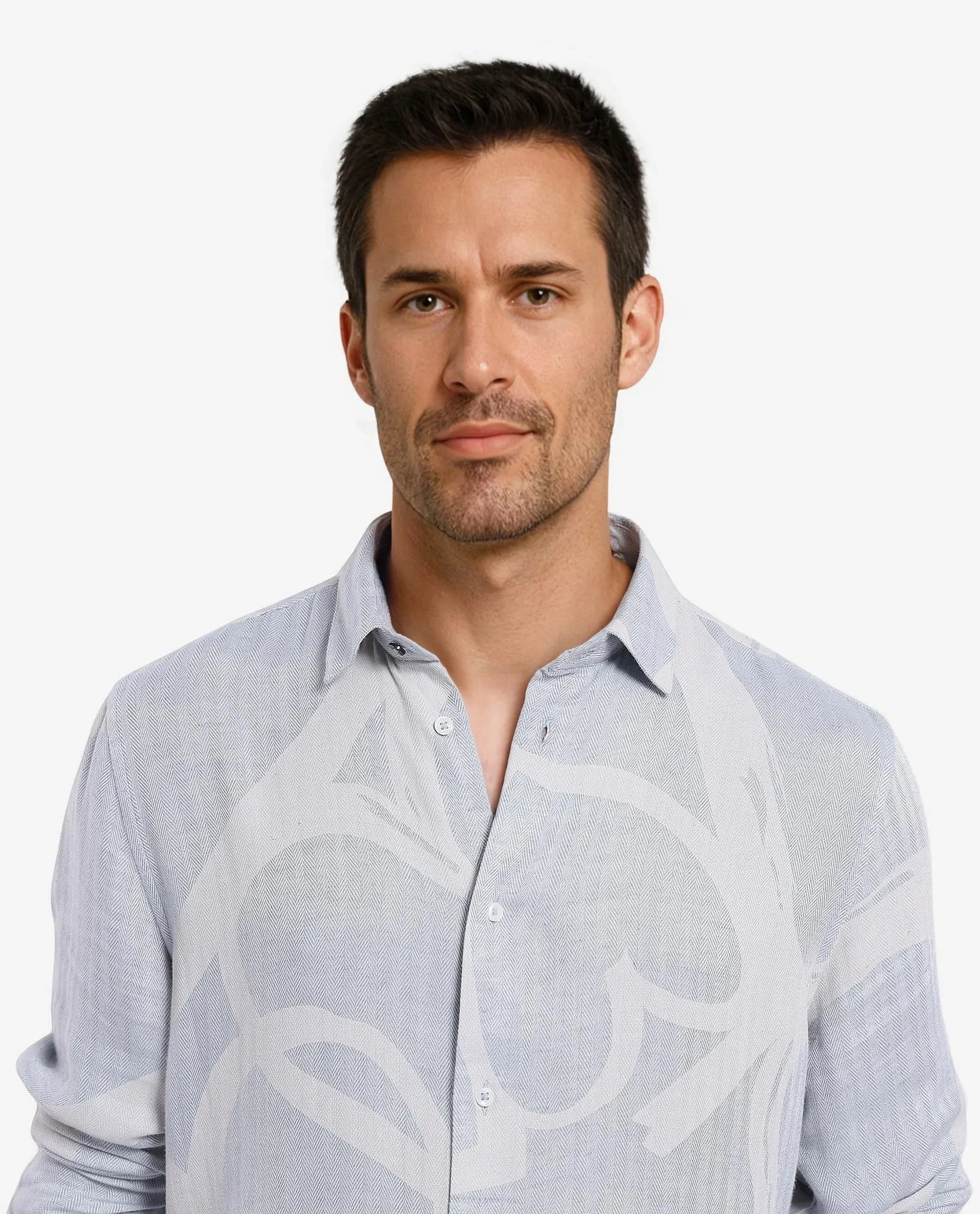 Rare Rabbit Mens Lusia-1 Off White Cotton Fabric Regular Collar Herringbone Full Sleeves Regular Fit