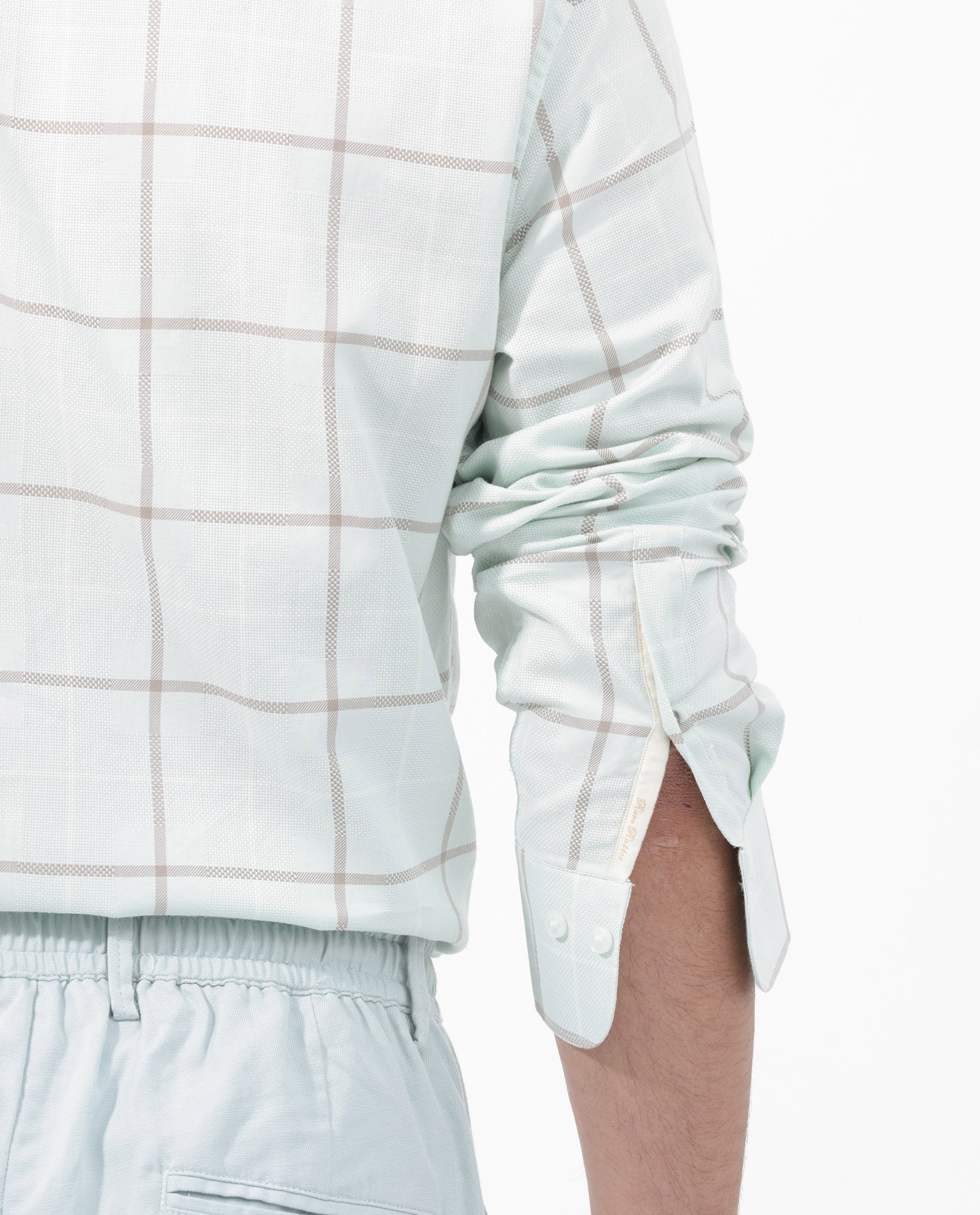 Rare Rabbit Men's Carrie Pastel Blue Cotton Fabric Full Sleeve Windowpane Checks Shirt