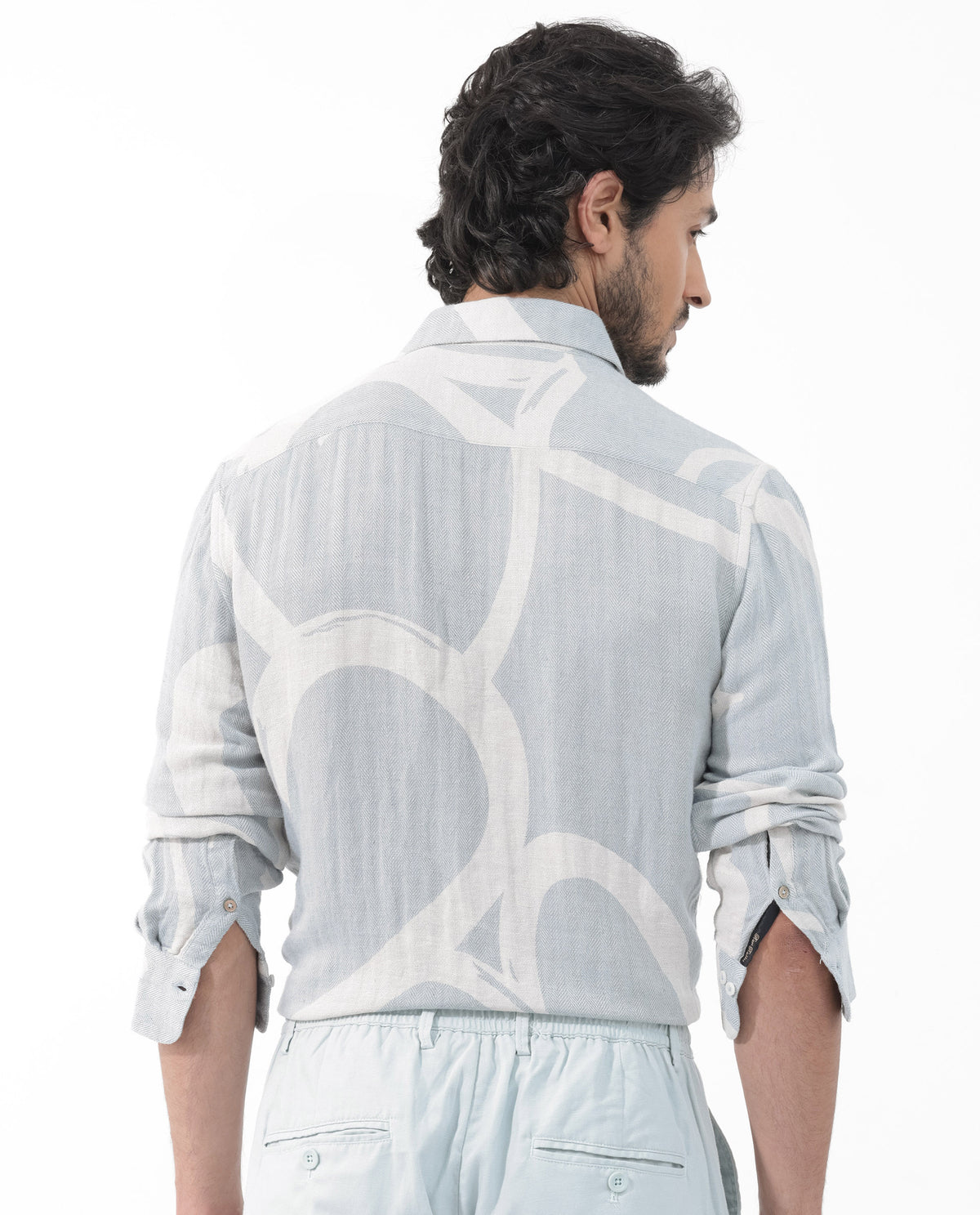 Rare Rabbit Mens Lusia Off White Cotton Fabric Regular Collar Herringbone Full Sleeves Regular Fit