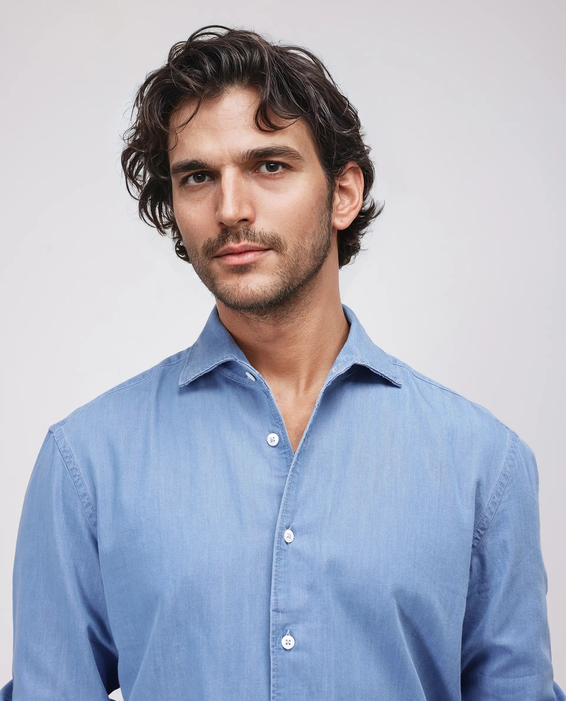 Rare Rabbit Men's Luuk Blue Cotton Blend Fabric Full Sleeve Spread Collar Regular Fit Plain Shirt